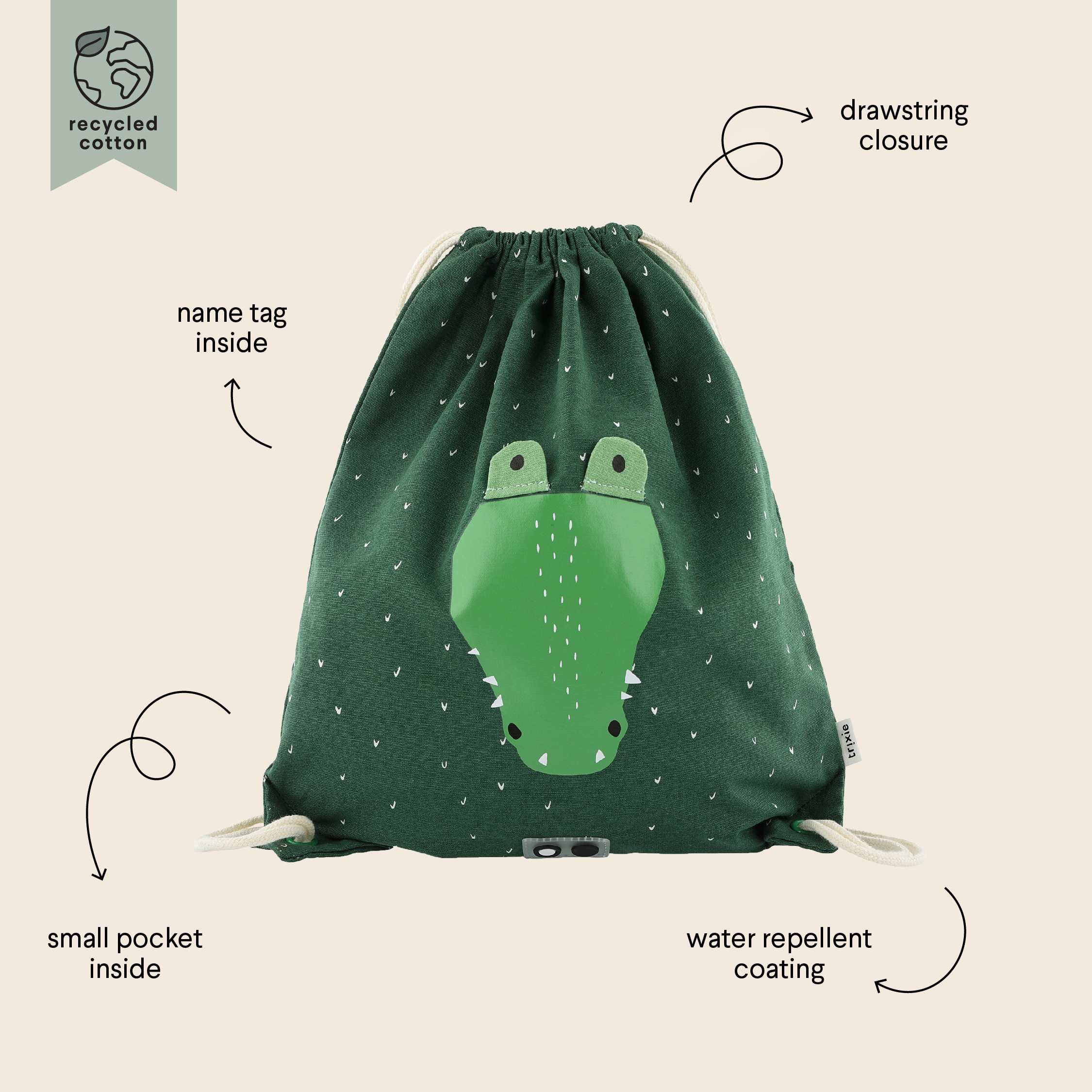 Kids Drawstring Bag - 15.7 Inch/40 cm - Mr. Crocodile