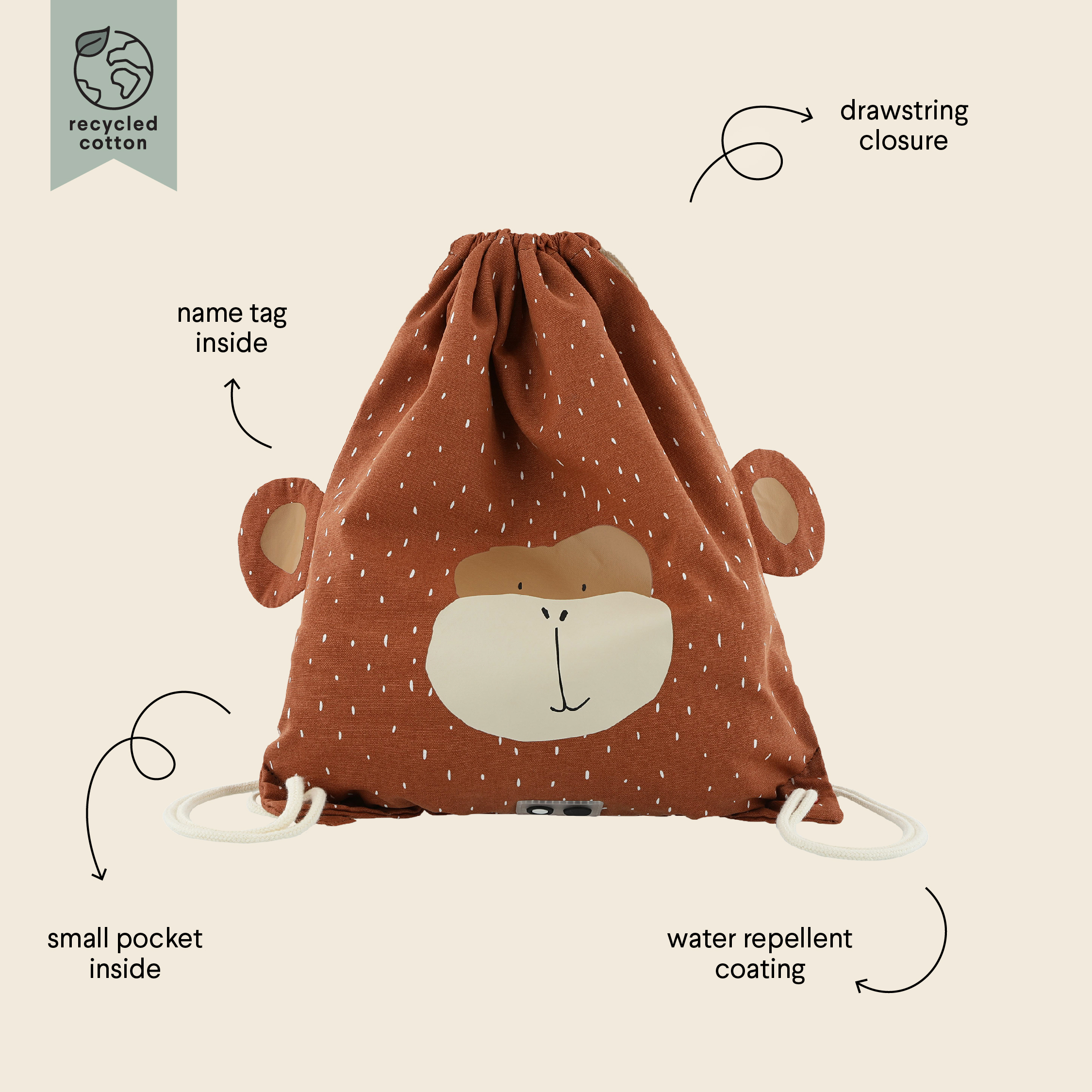 Kids Drawstring Bag - 15.7 Inch/40 cm - Mr. Monkey
