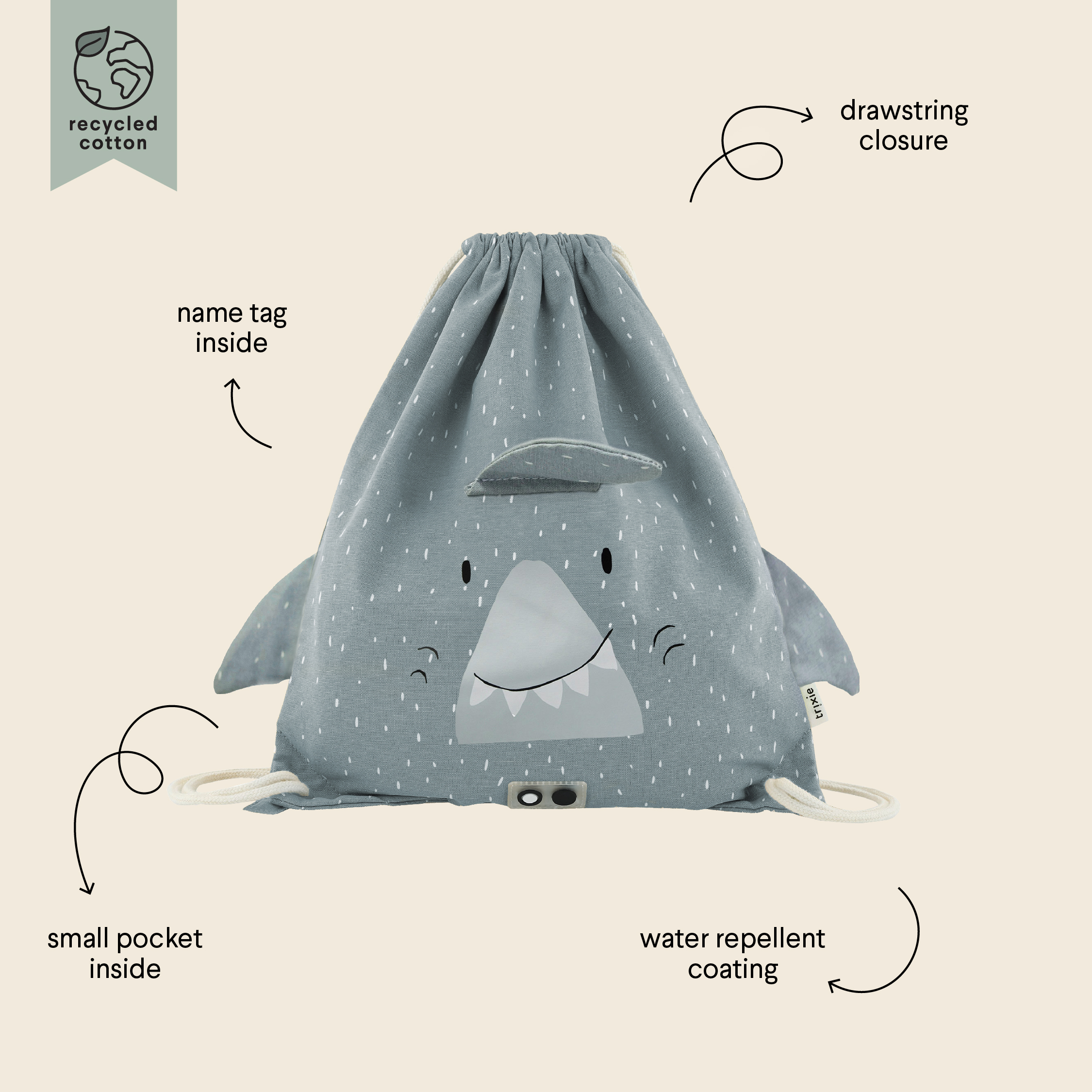 Kids Drawstring Bag - 15.7 Inch/40 cm - Mr. Shark