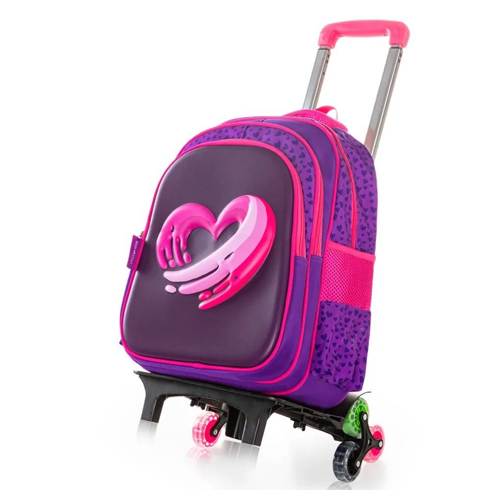 Eazy Kids – Trolley School Bag with Tritan 420ml Water Bottle Lunch Bag and Pencil Case – Mermaid Purple