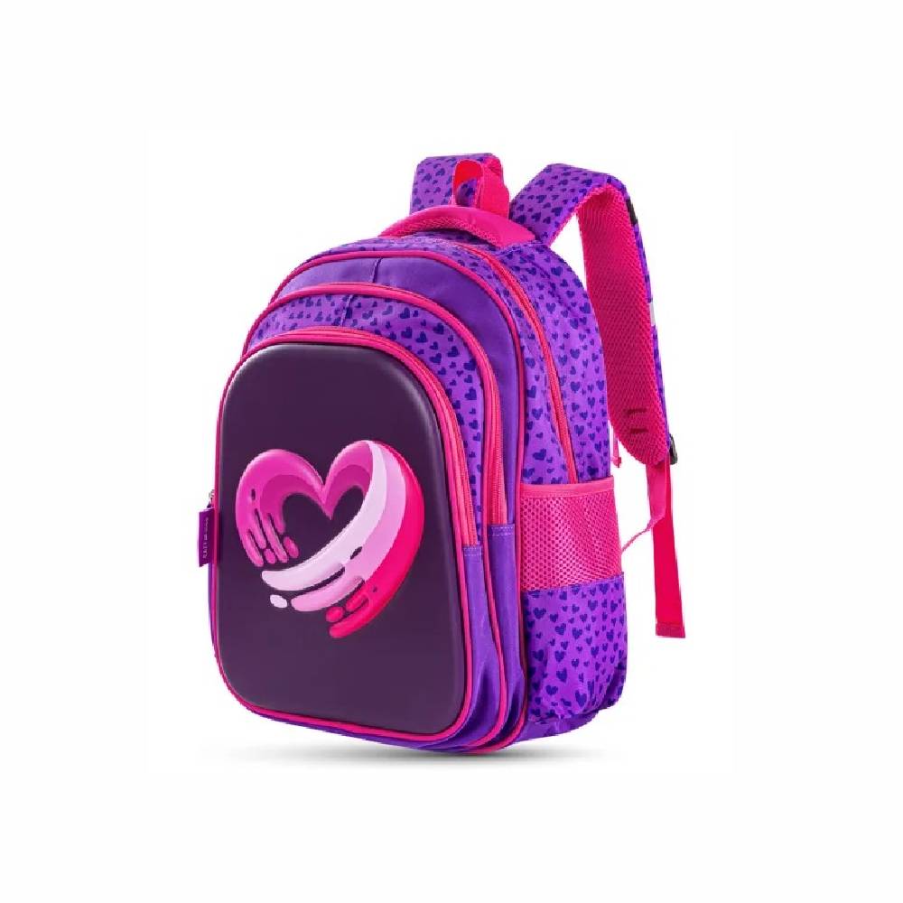 Eazy Kids – School Bag w/ – Trolley – 16Inch – Love & Hugs Purple