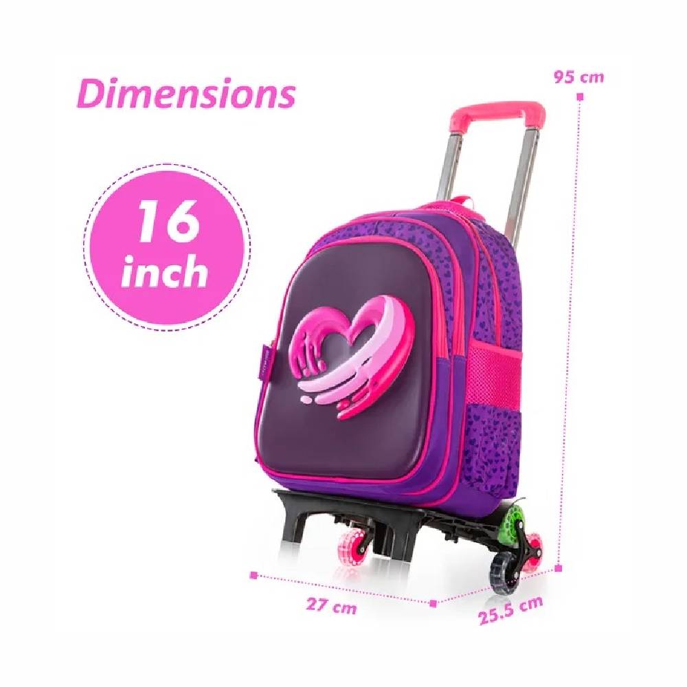 Eazy Kids – School Bag w/ – Trolley – 16Inch – Love & Hugs Purple
