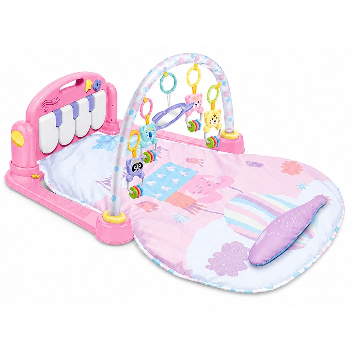 Huanger - Baby Play Mat Gym with Piano & Hanging Rattle Toys - Pink