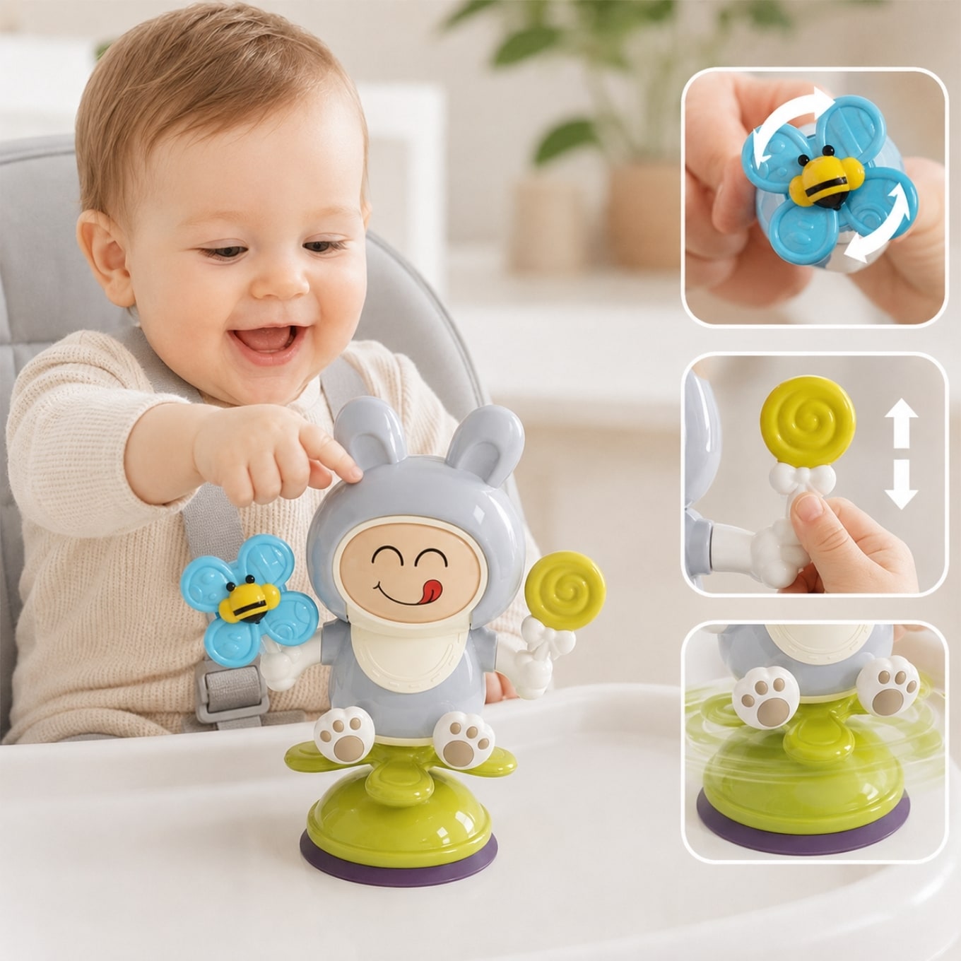 Rabbit Spinning Suction Cup Baby Activity Toy - Blue