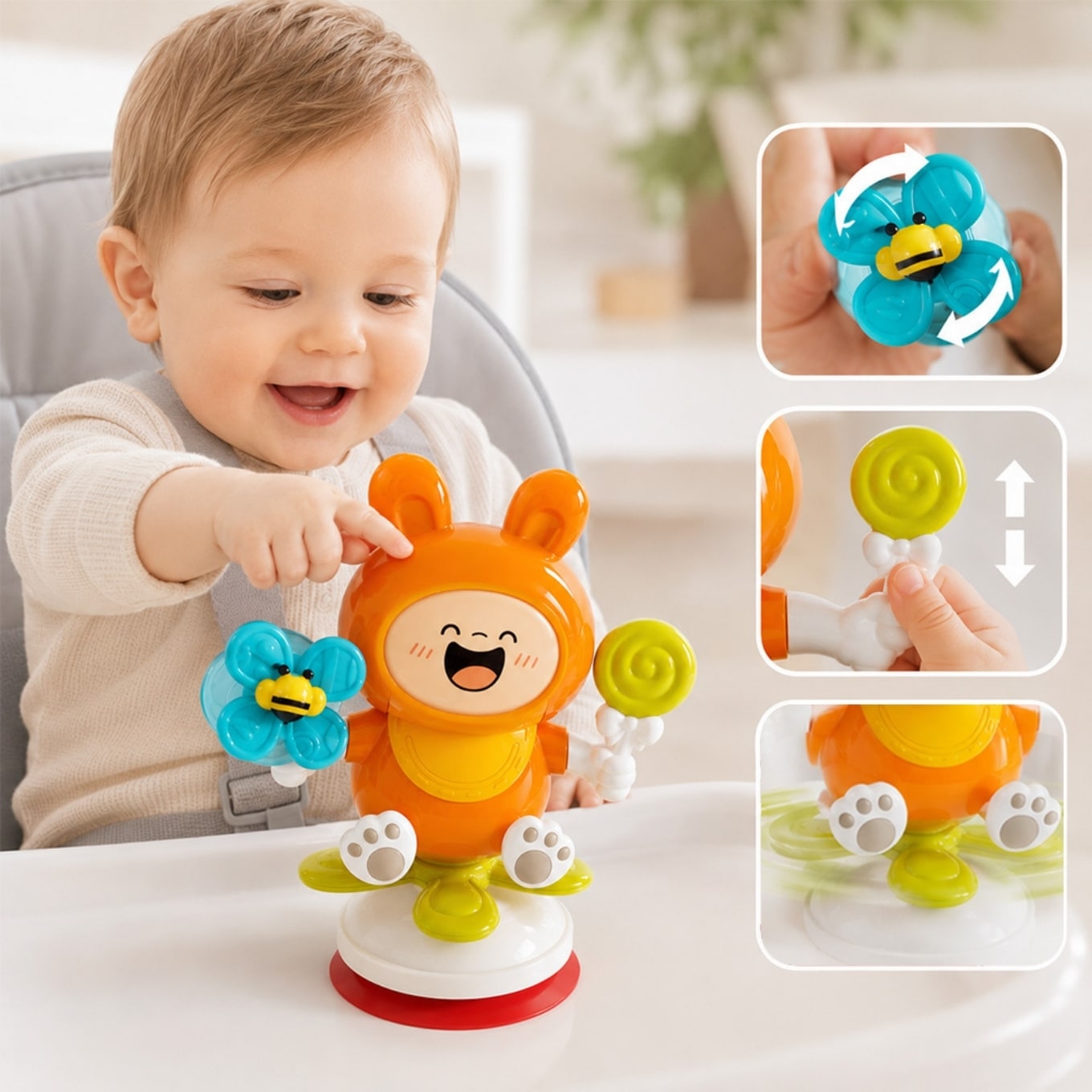Rabbit Spinning Suction Cup Baby Activity Toy - Orange