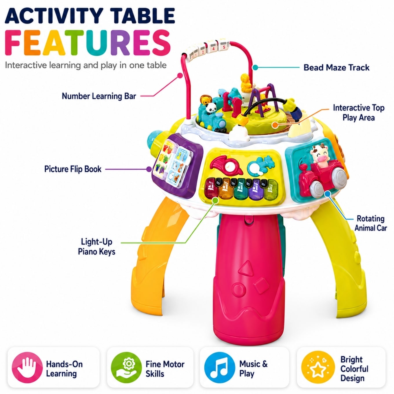 Musical Montessori Baby Activity Table Learning Center
