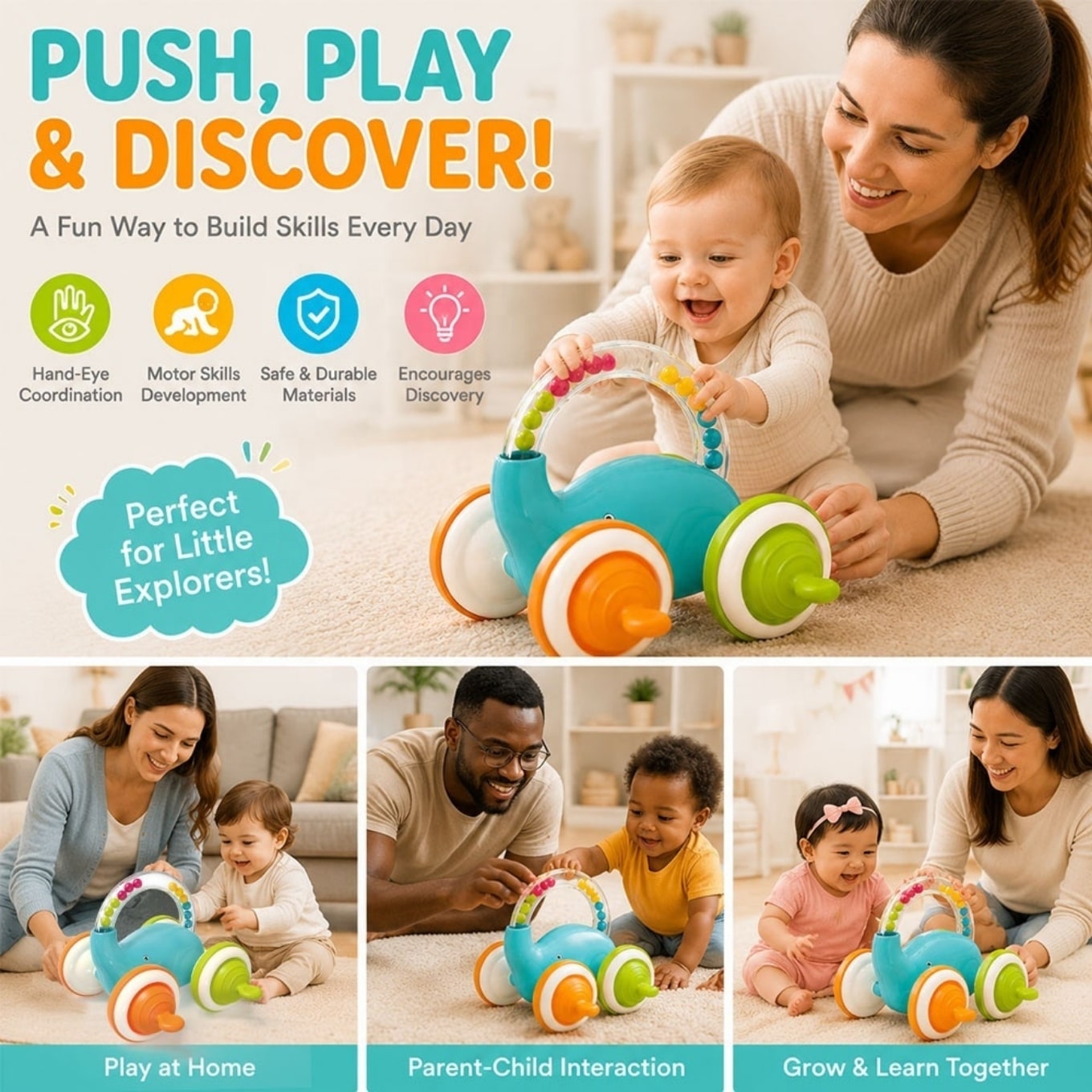 Rolling Elephant Baby Rattle Activity Toy