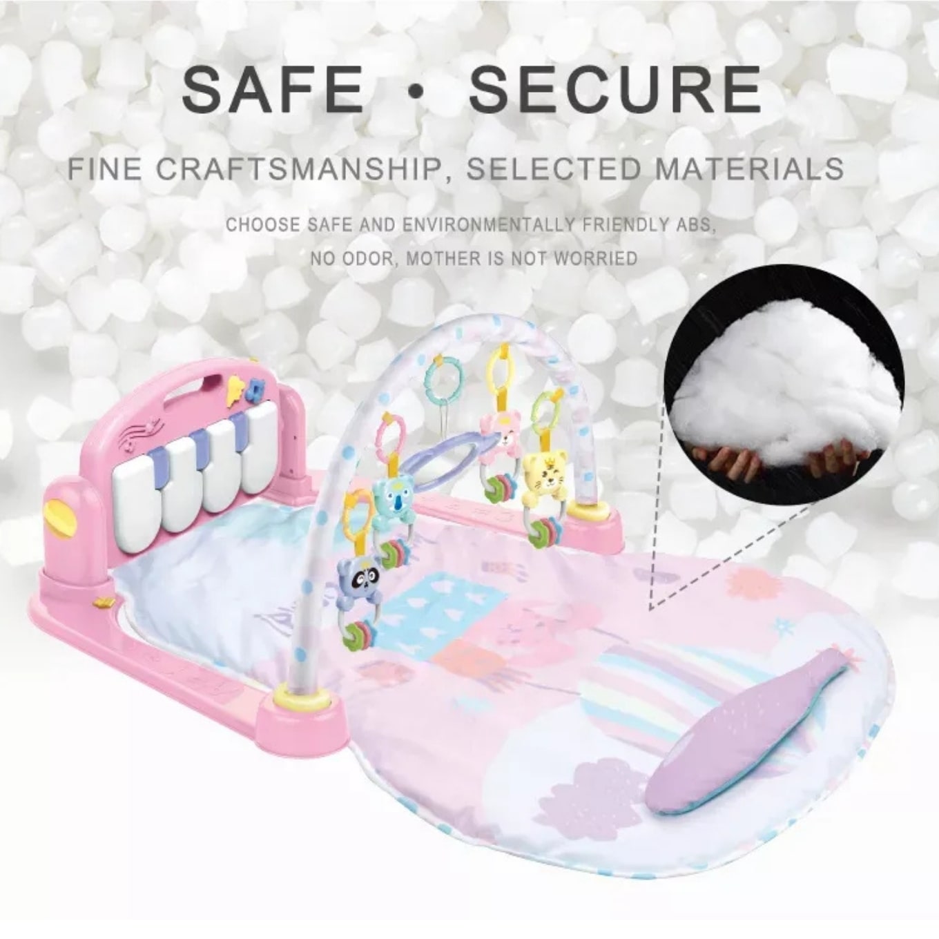 Huanger – Baby Play Mat Gym with Piano & Hanging Rattle Toys – Pink