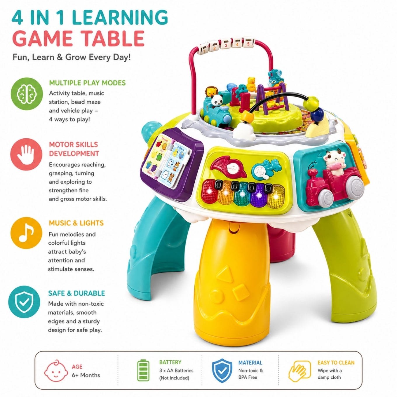 Musical Montessori Baby Activity Table Learning Center