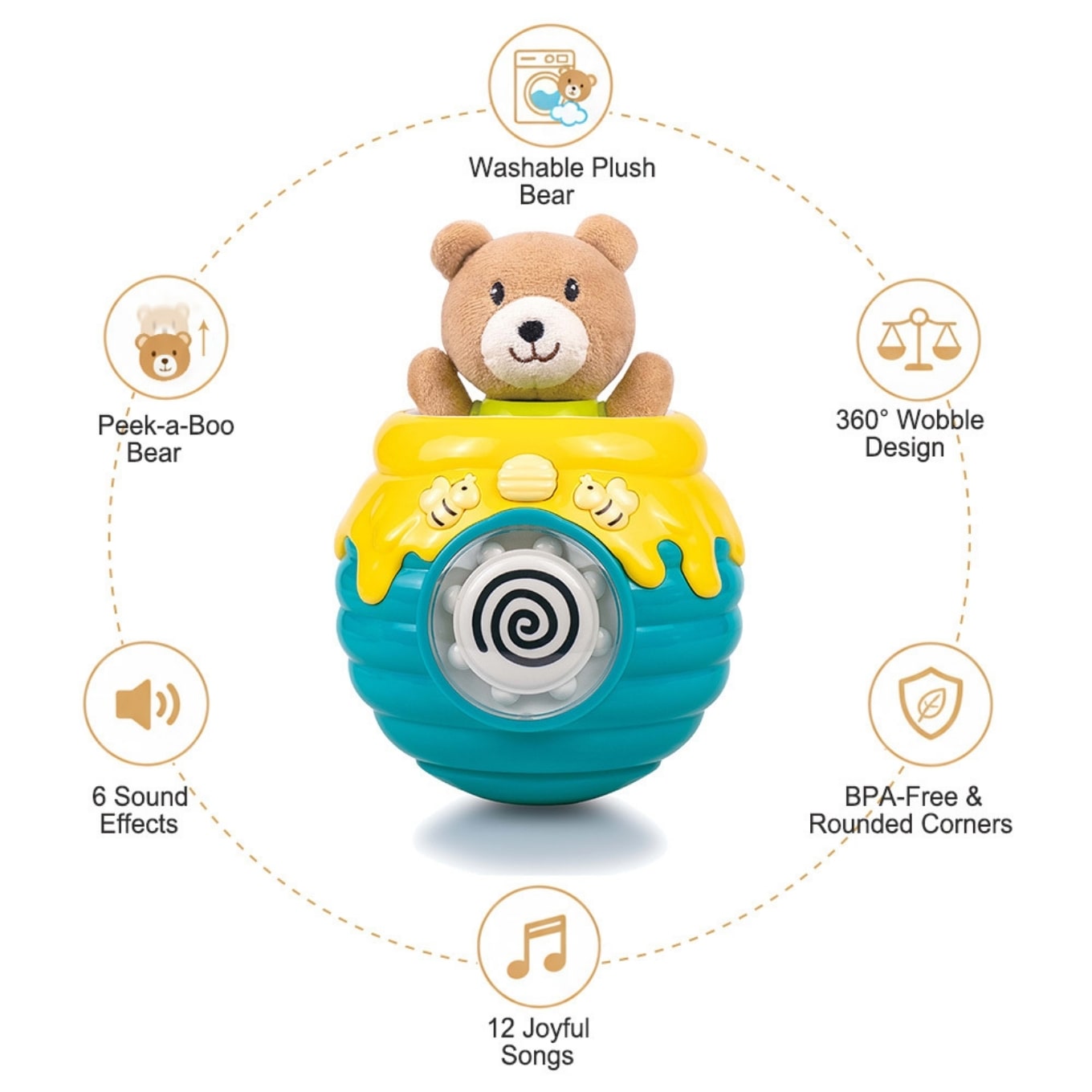 Bear Honey Pot Roly-Poly Baby Rattle Toy – Blue