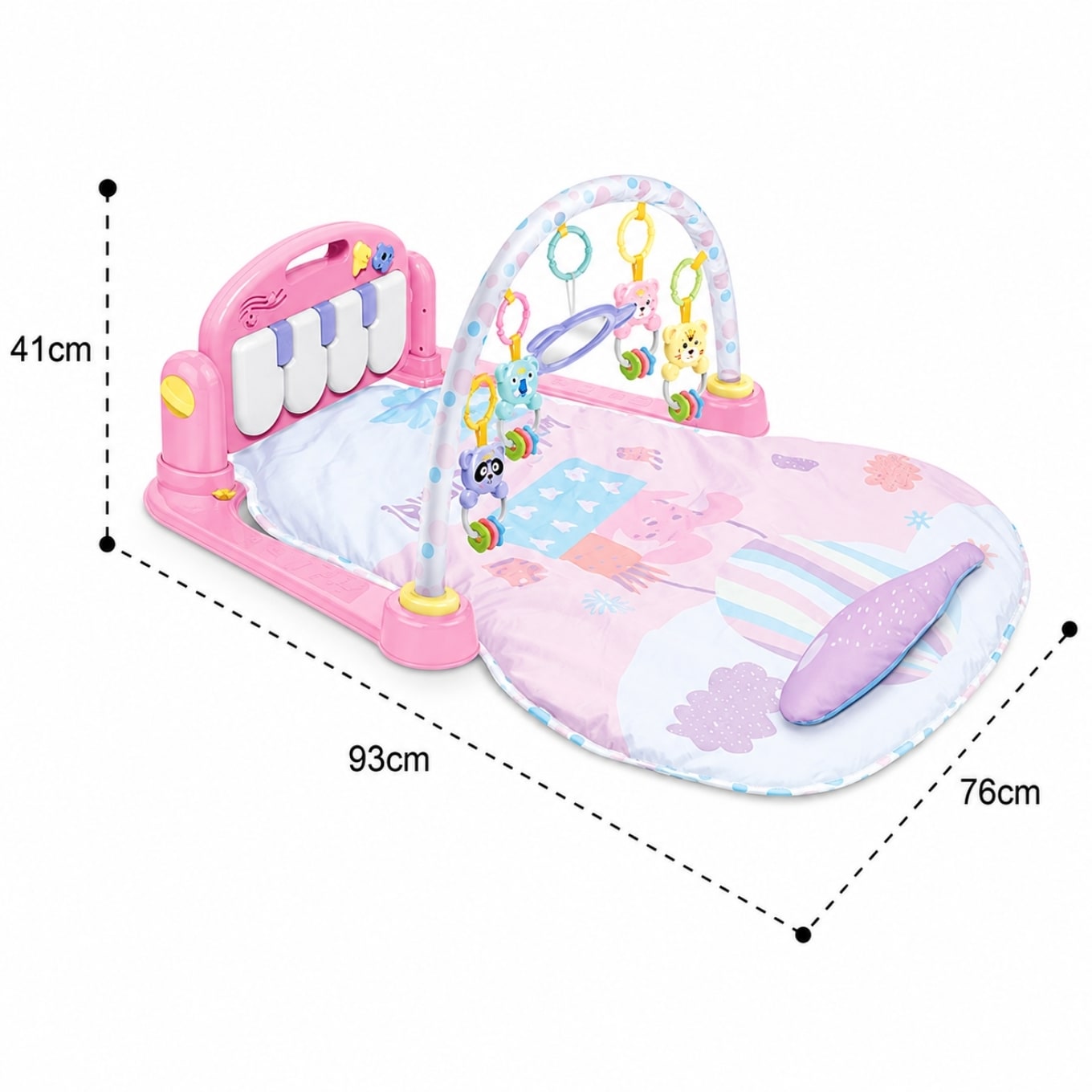Huanger – Baby Play Mat Gym with Piano & Hanging Rattle Toys – Pink