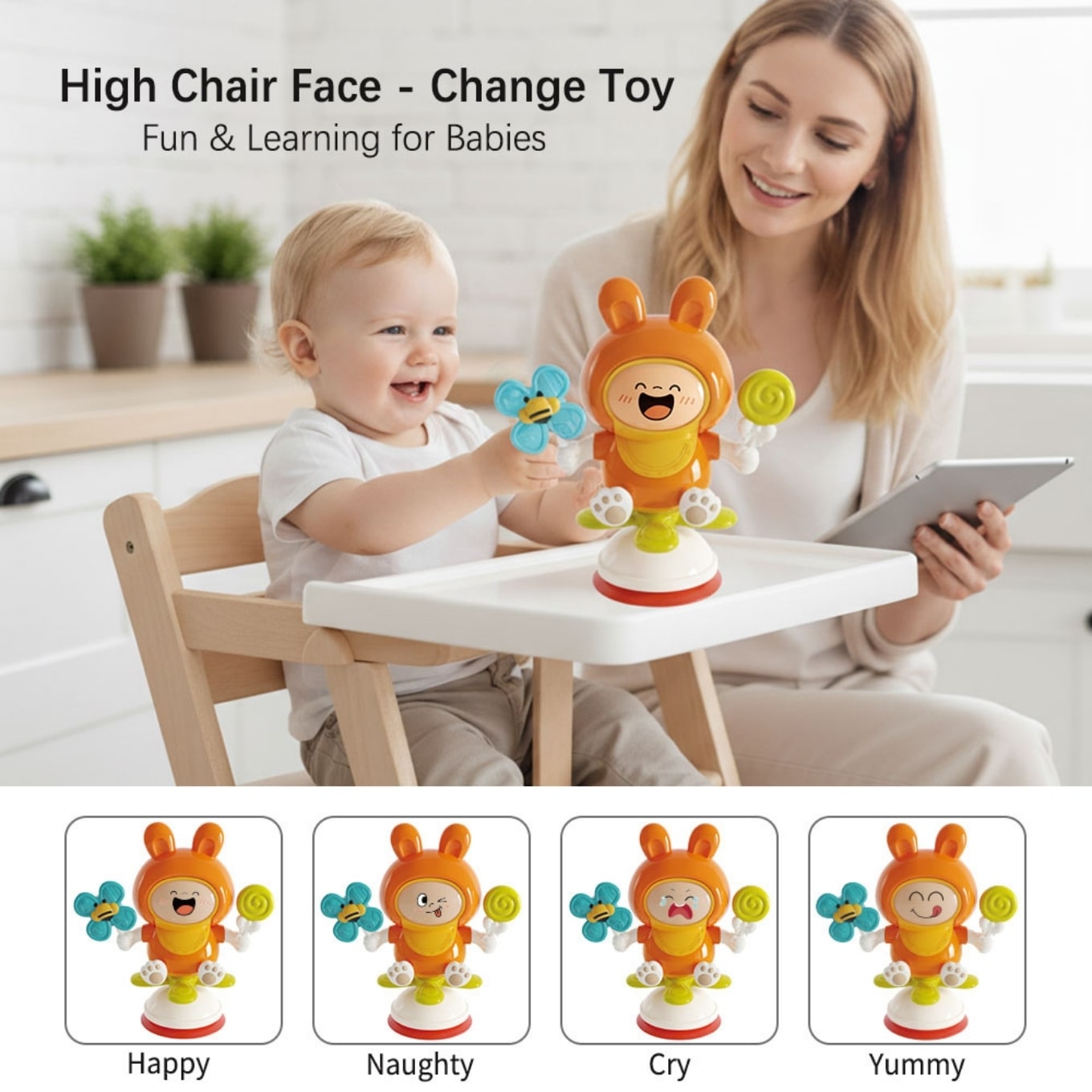 Rabbit Spinning Suction Cup Baby Activity Toy – Blue