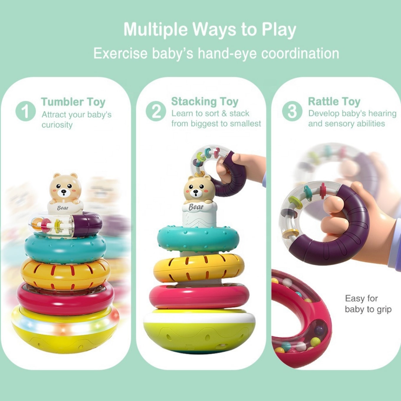 Little Angel – Baby Musical Stacking Rings Learning Bear Toy