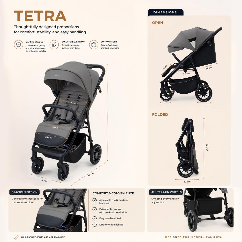 Neobreez – Tetra Pushchair Stroller With Cup Holder – Grey/Black