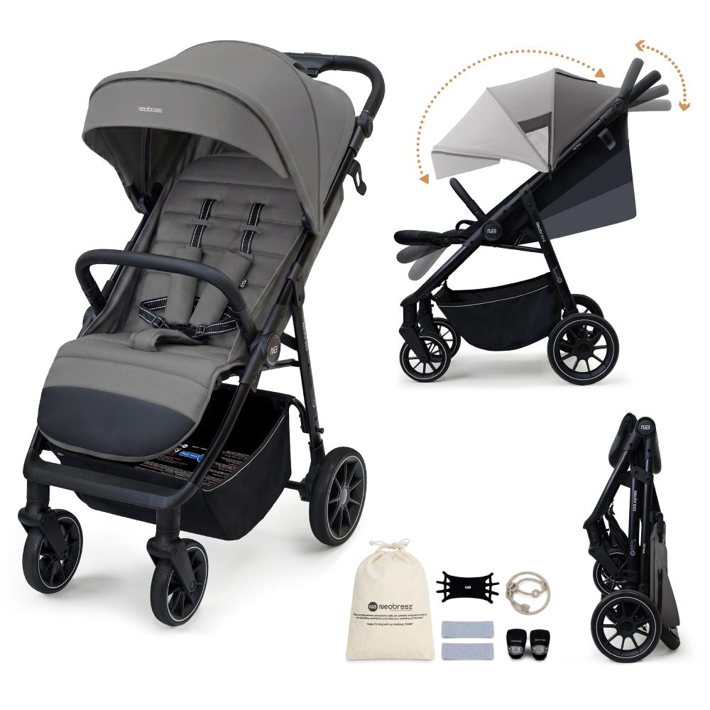 Neobreez - Tetra Pushchair Stroller With Cup Holder - Grey/Black