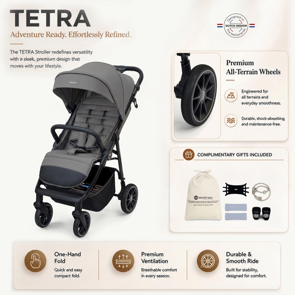 Neobreez – Tetra Pushchair Stroller With Cup Holder – Grey/Black