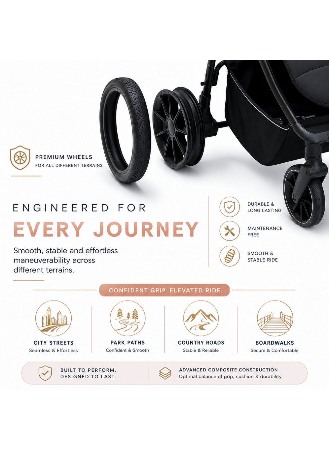 Neobreez - Tetra Pushchair Stroller With Cup Holder - Grey/Black