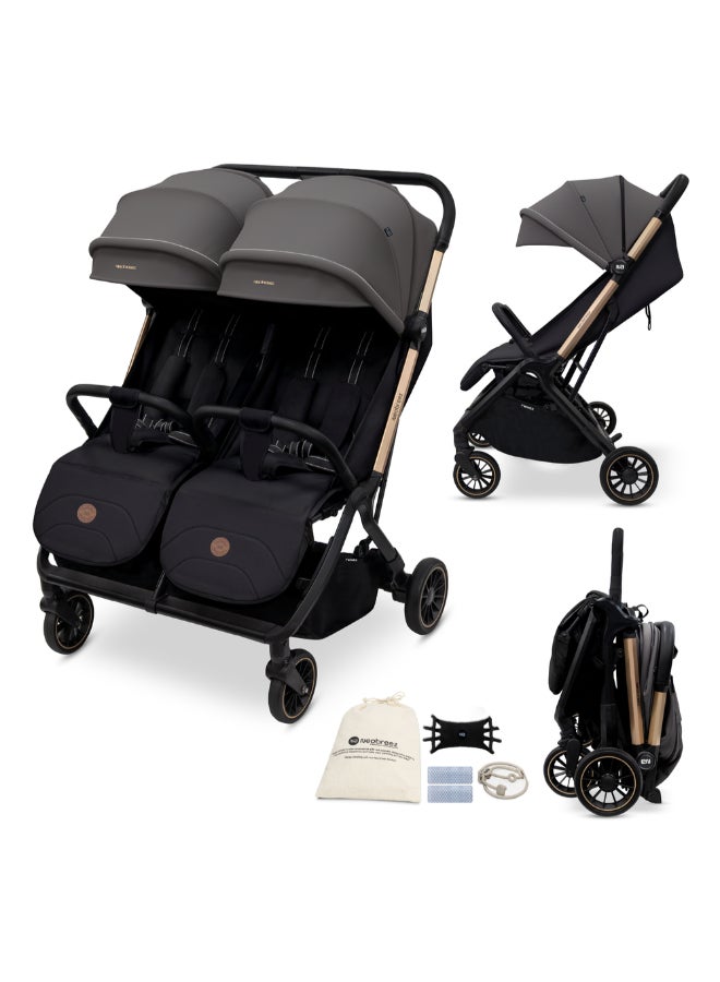 Neobreez - Twinex Auto Fold Double Stroller Compact Twin Stroller - Grey/Black