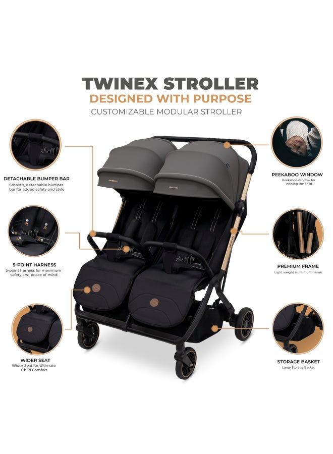 Neobreez - Twinex Auto Fold Double Stroller Compact Twin Stroller - Grey/Black