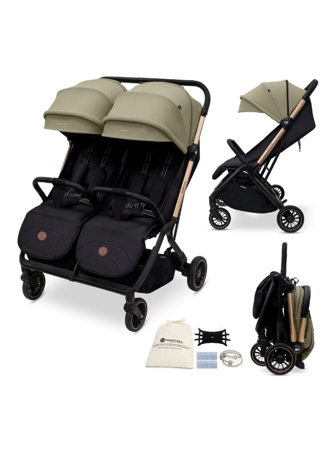 Neobreez - Twinex Auto Fold Double Stroller Compact Twin Stroller - Beige/Black