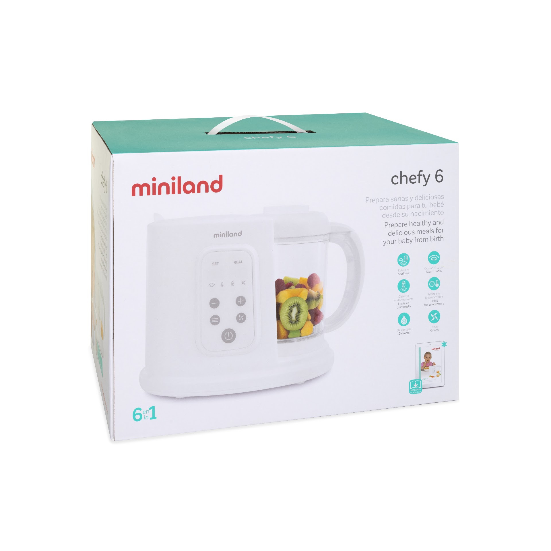 Miniland Chefy 6 a compact, 6-in-1 multifunctional baby food processor and kitchen robot