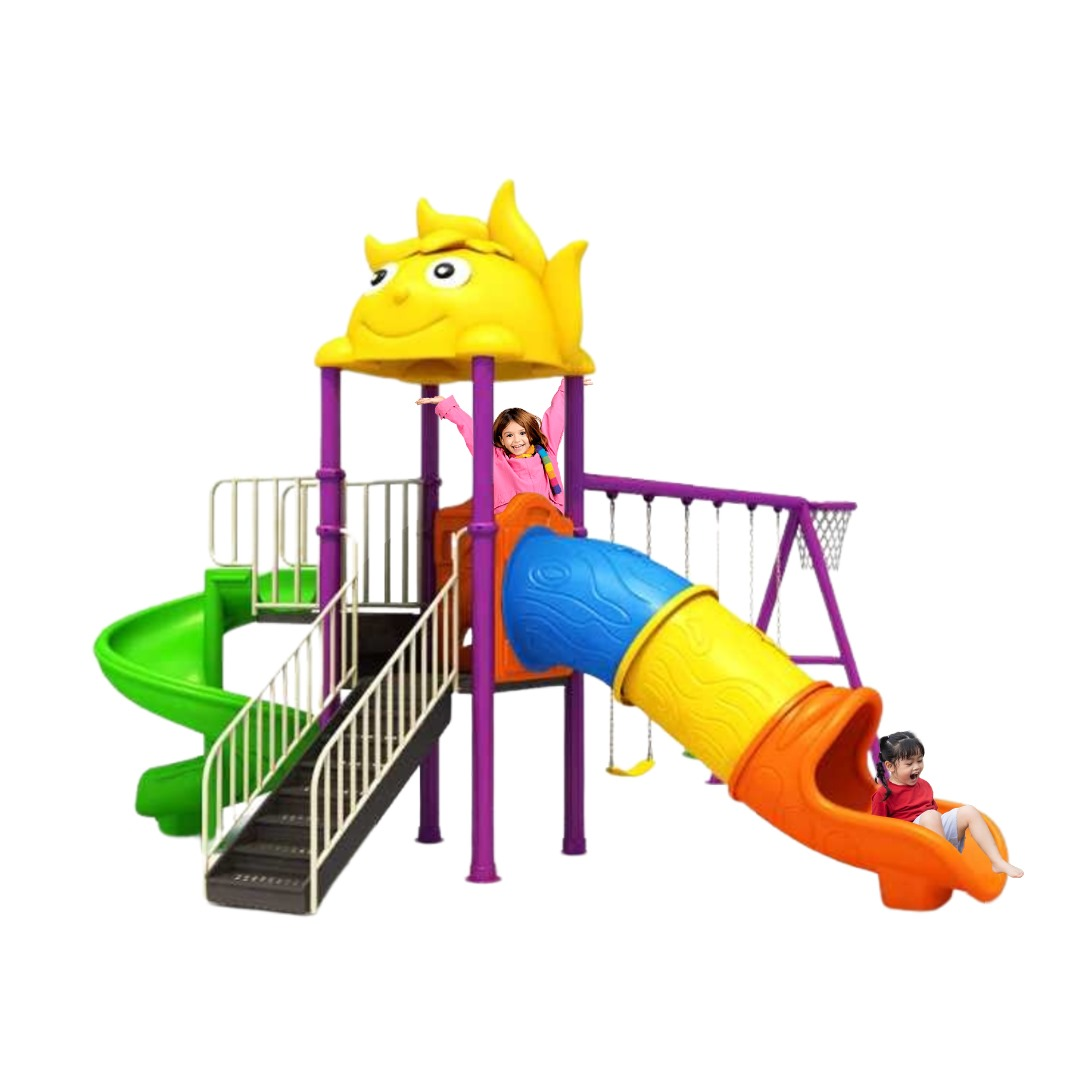 Megastar Sunshine Backyard fitness swing set, with three swings, two slides, a basketball hoop and a climbing staircase-450 * 480 * 300