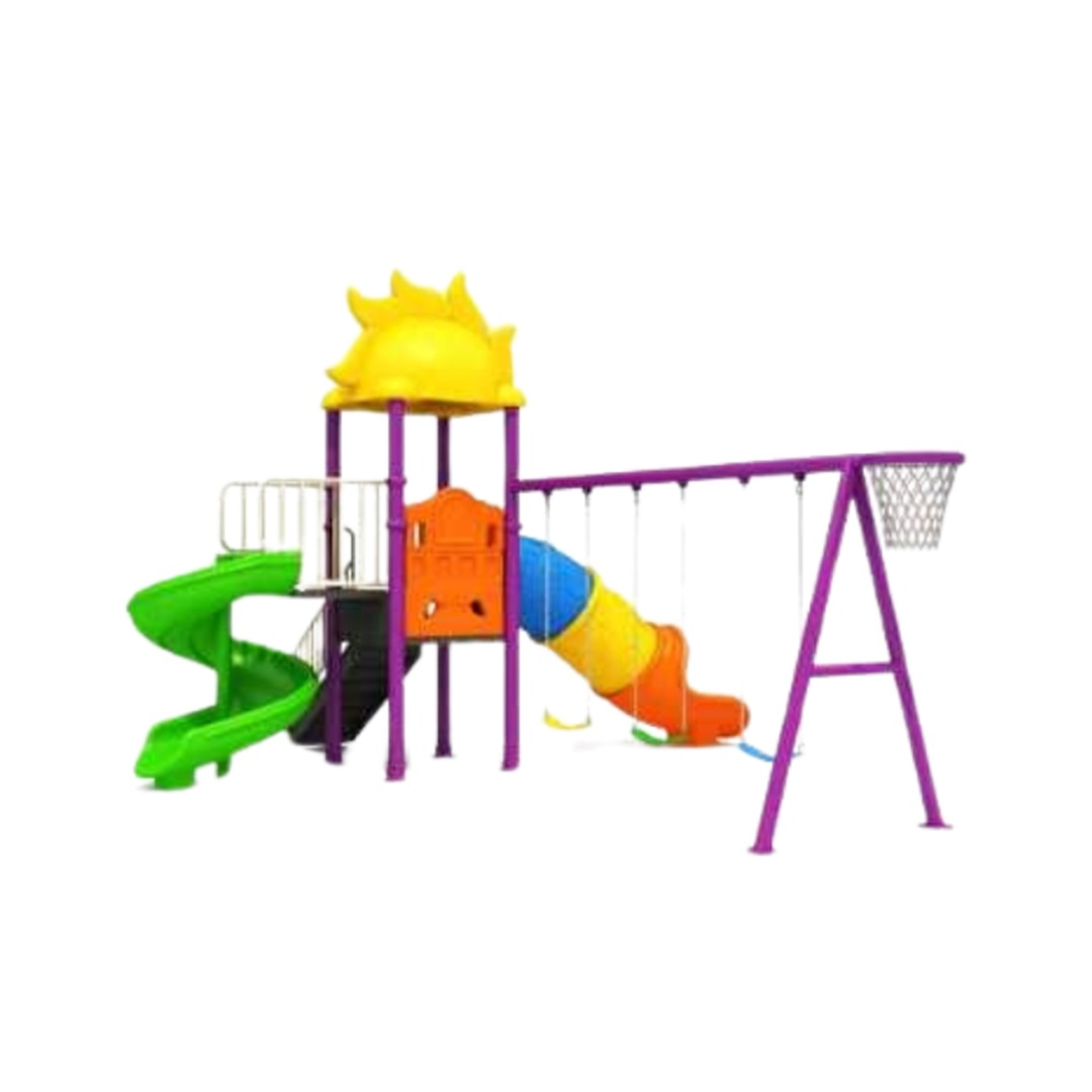 Megastar Sunshine Backyard fitness swing set, with three swings, two slides, a basketball hoop and a climbing staircase-450 * 480 * 300