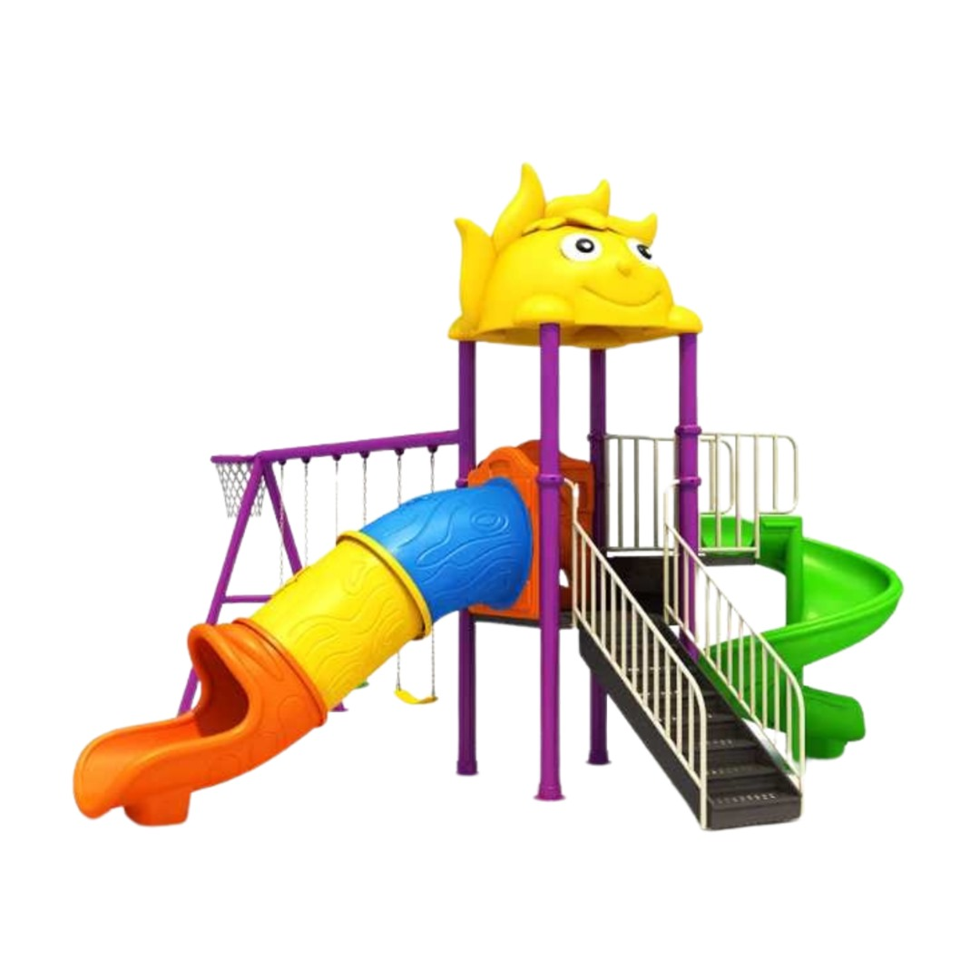 Megastar Sunshine Backyard fitness swing set, with three swings, two slides, a basketball hoop and a climbing staircase-450 * 480 * 300
