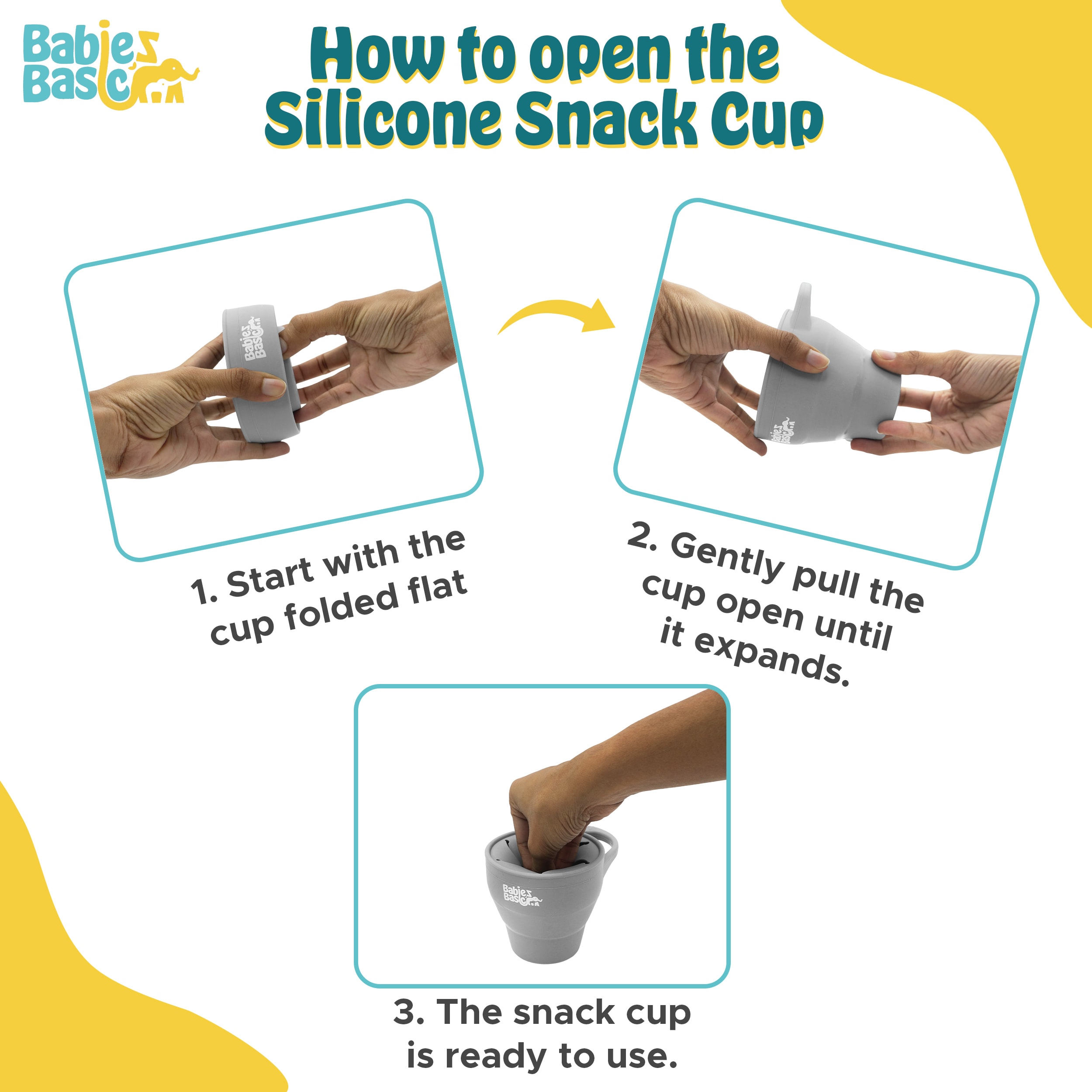 Babies Basic Collapsable Silicone Snack Cup/Box for Kids, Gray