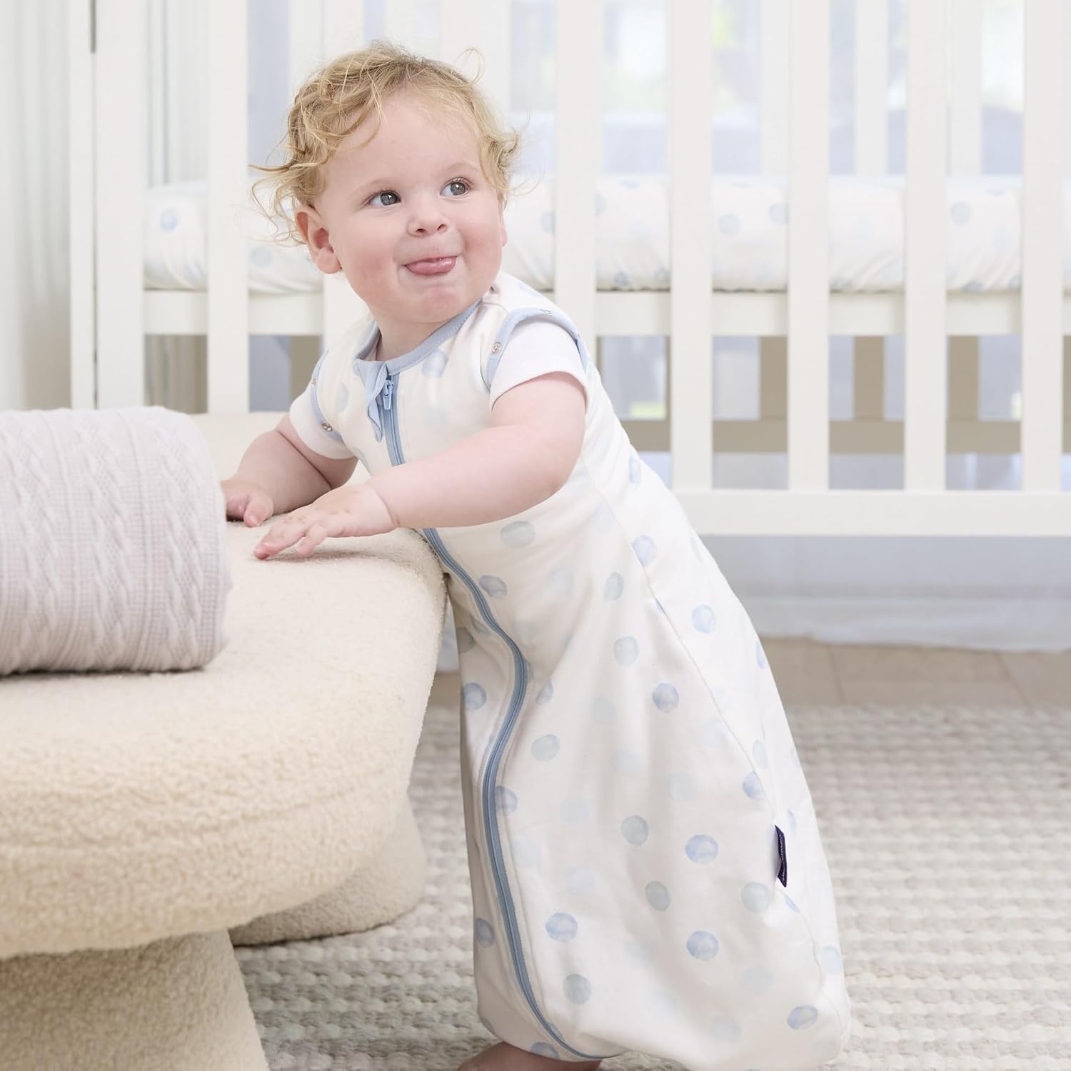 Clevamama - ClevaSleep DreamSuit Baby Sleepwear, Adjustable, 1.0 Tog, 0–9 Months – Blue Spot