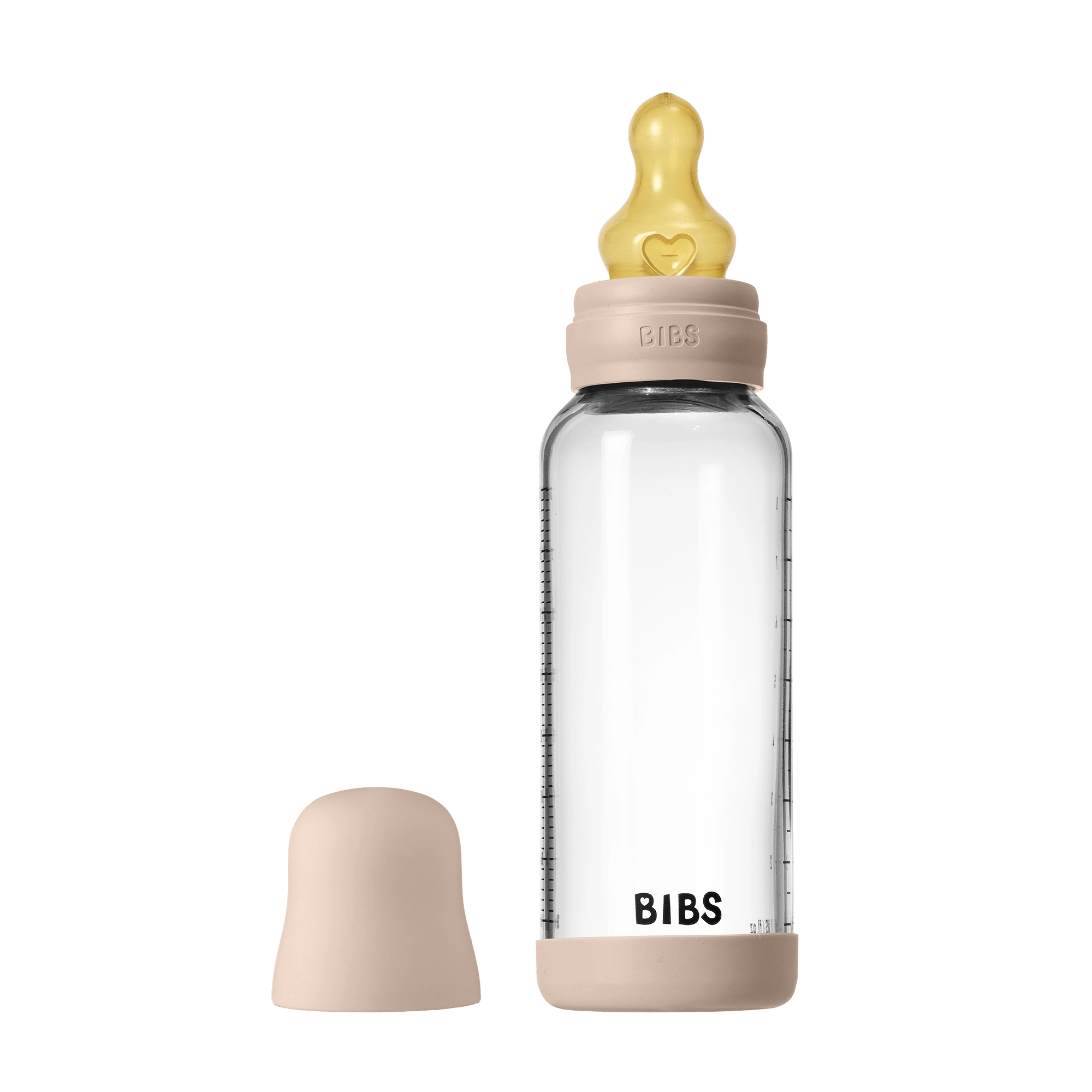 BIBS Glass Baby Bottle Round Latex 1 pack 240 ml Medium Flow Blush