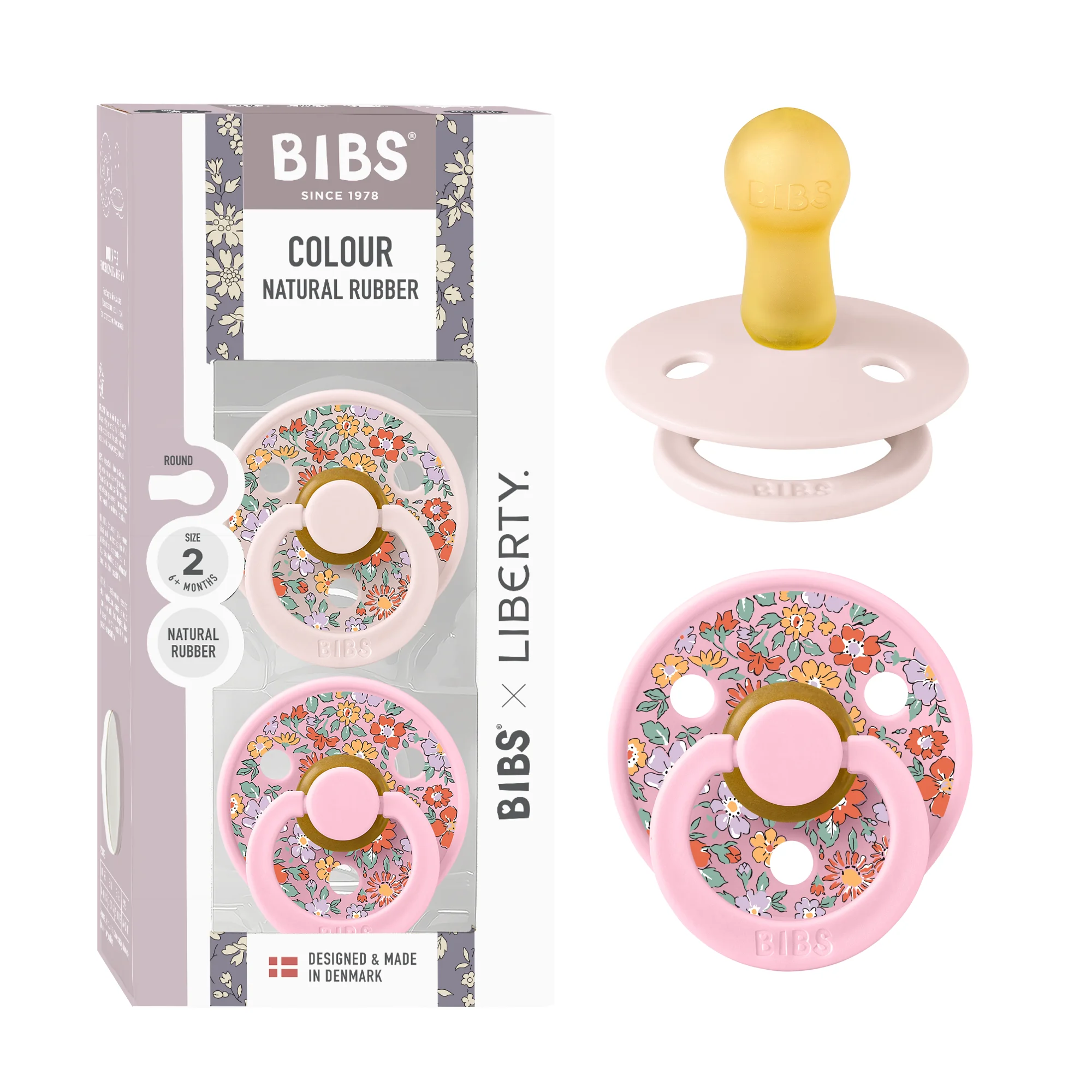 BIBS X Liberty Pacifier Colour 2 Pack Oscar Meadow Latex Size 2 Petal Mix