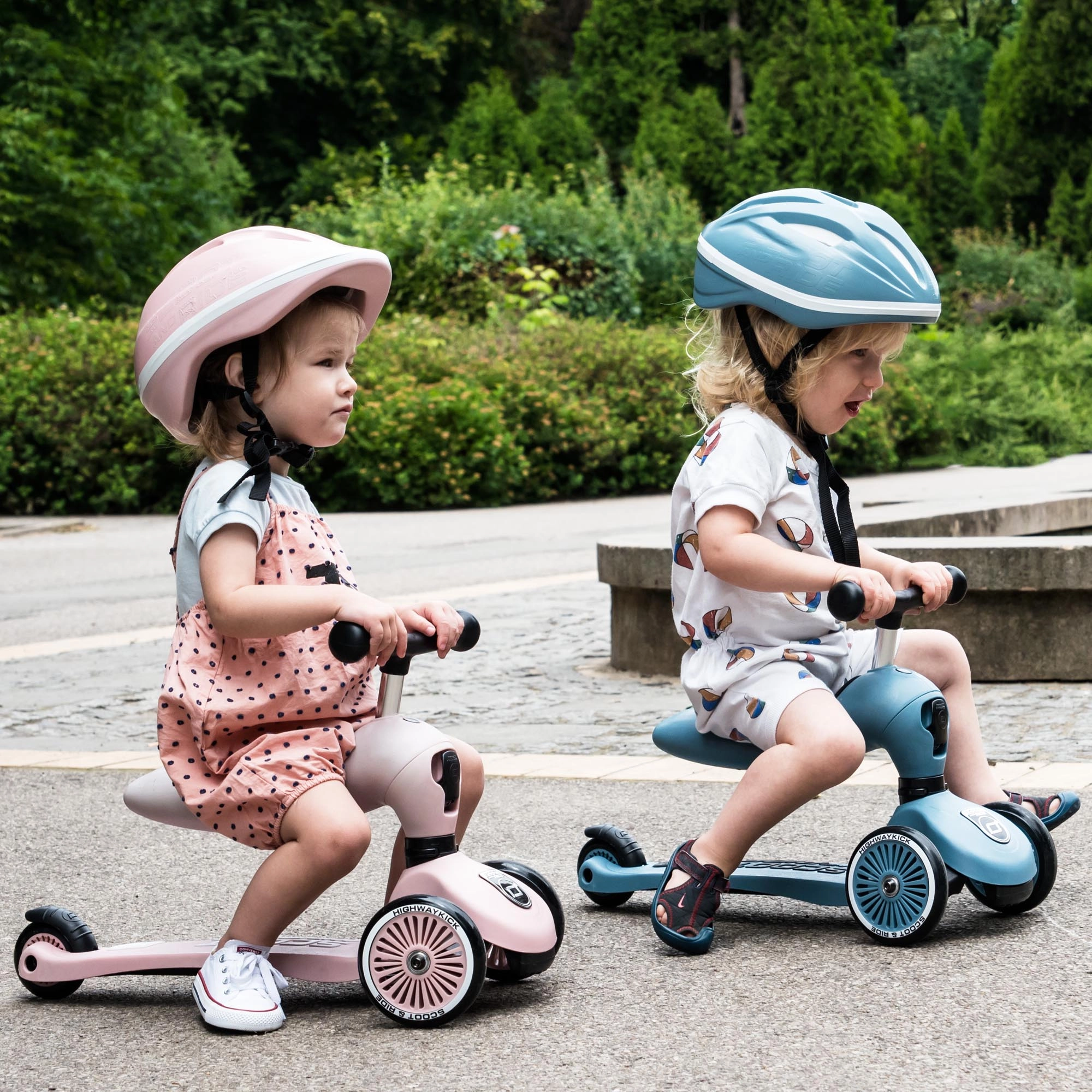 Scoot & Ride Highwaykick 1 Kids Scooter with Adjustable Seat, 2-in-1 Kick Scooter for Children Aged 1–5 Years, Olive