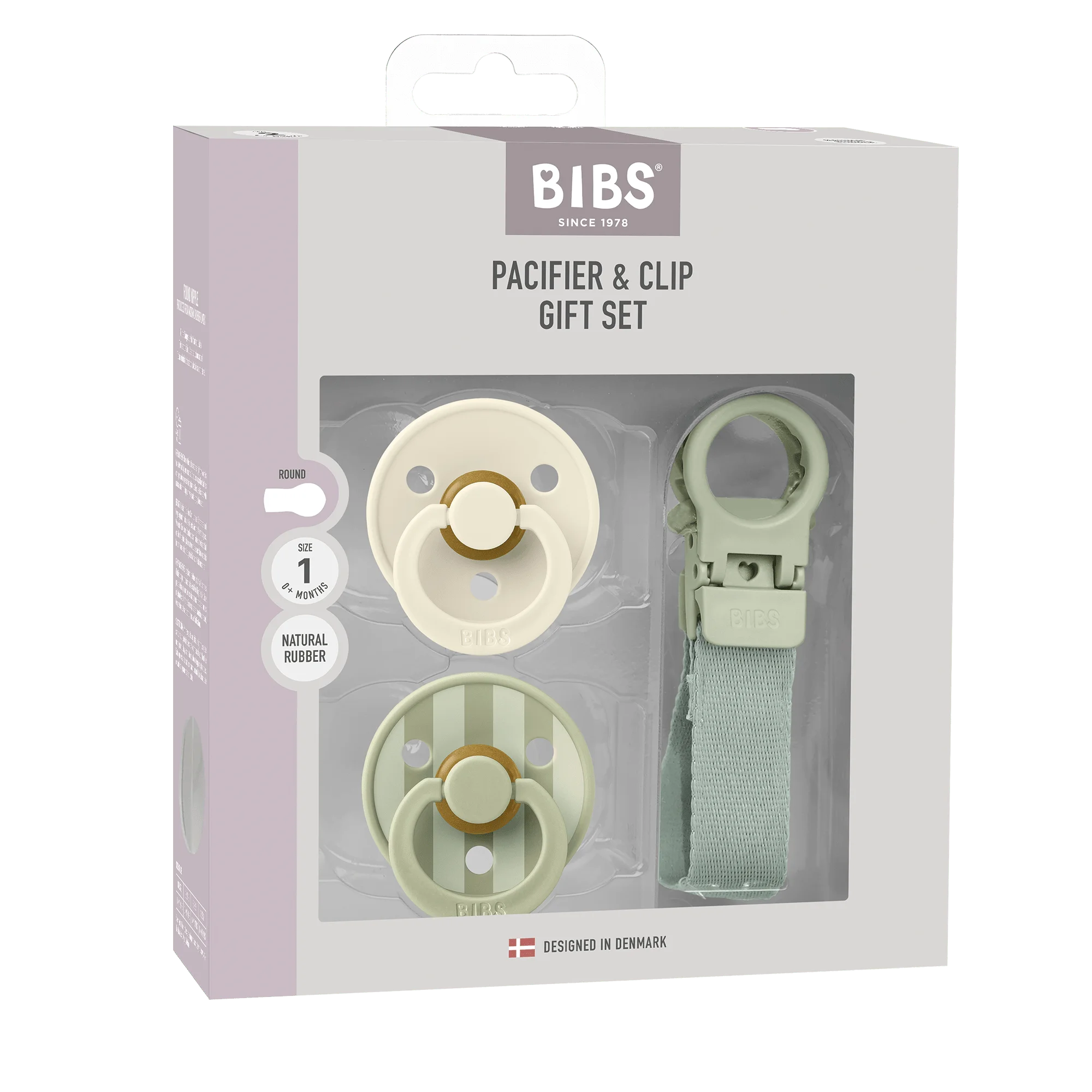 BIBS Colour Pacifier & Loop Clip Gift Set Latex Size 1 Sage
