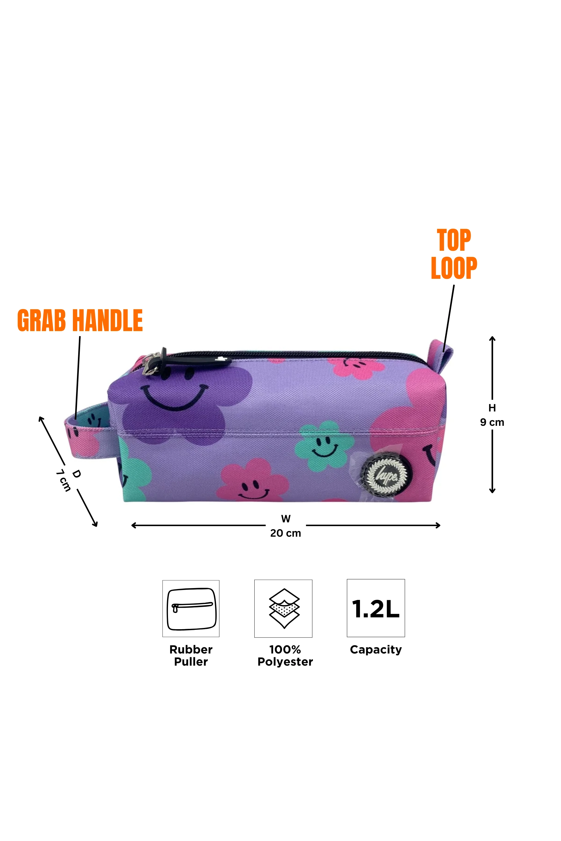 HYPE Pencil Pouch Original Purple Happy Flowers
