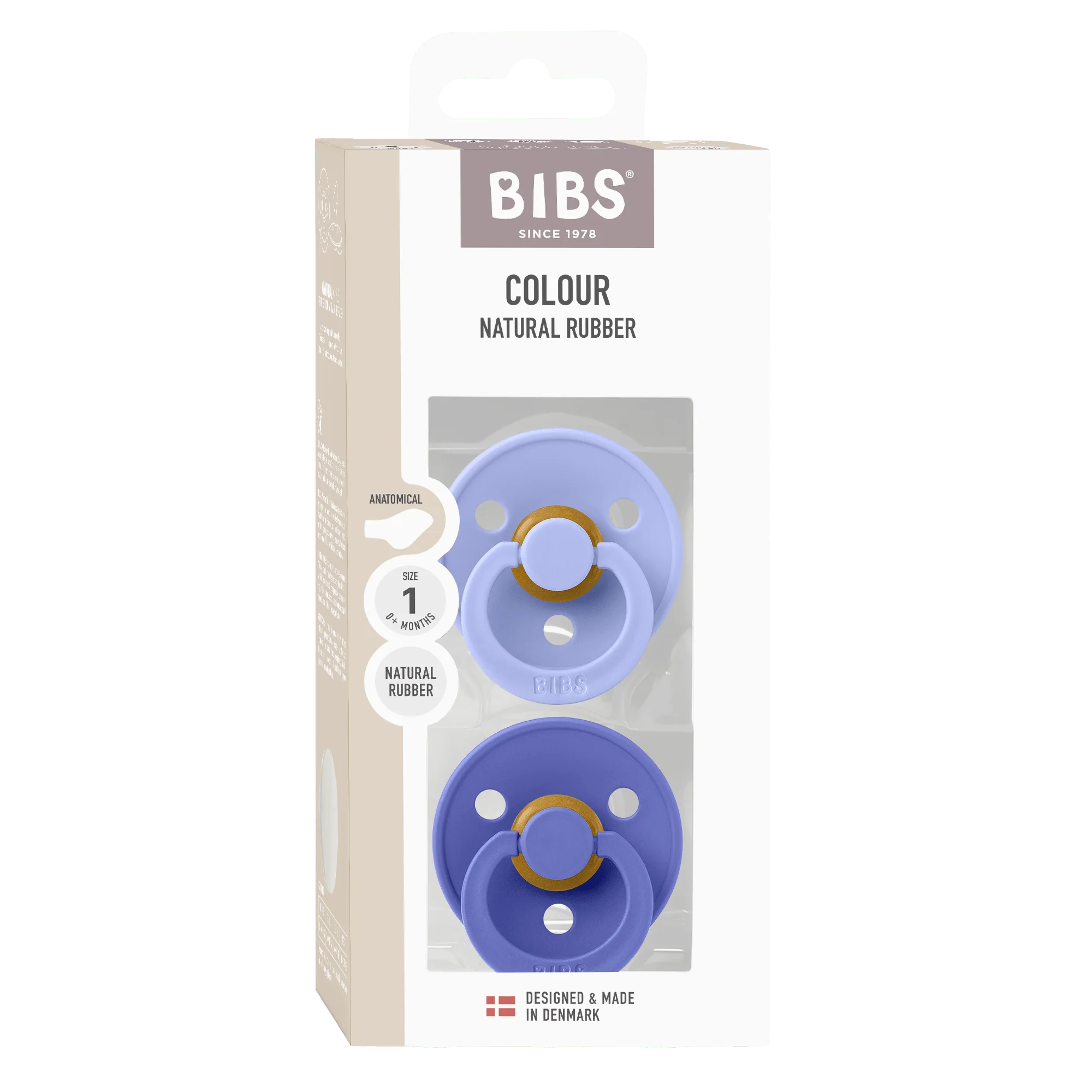 BIBS Pacifier Colour 2 PACK Latex Size 1 Hush/Grape