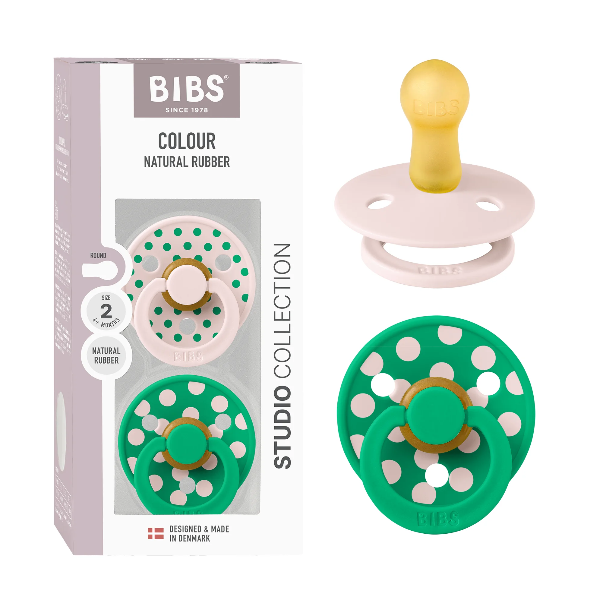 BIBS Pacifier Studio Colour 2 Pack Polka Latex Size 2 Petal Cactus