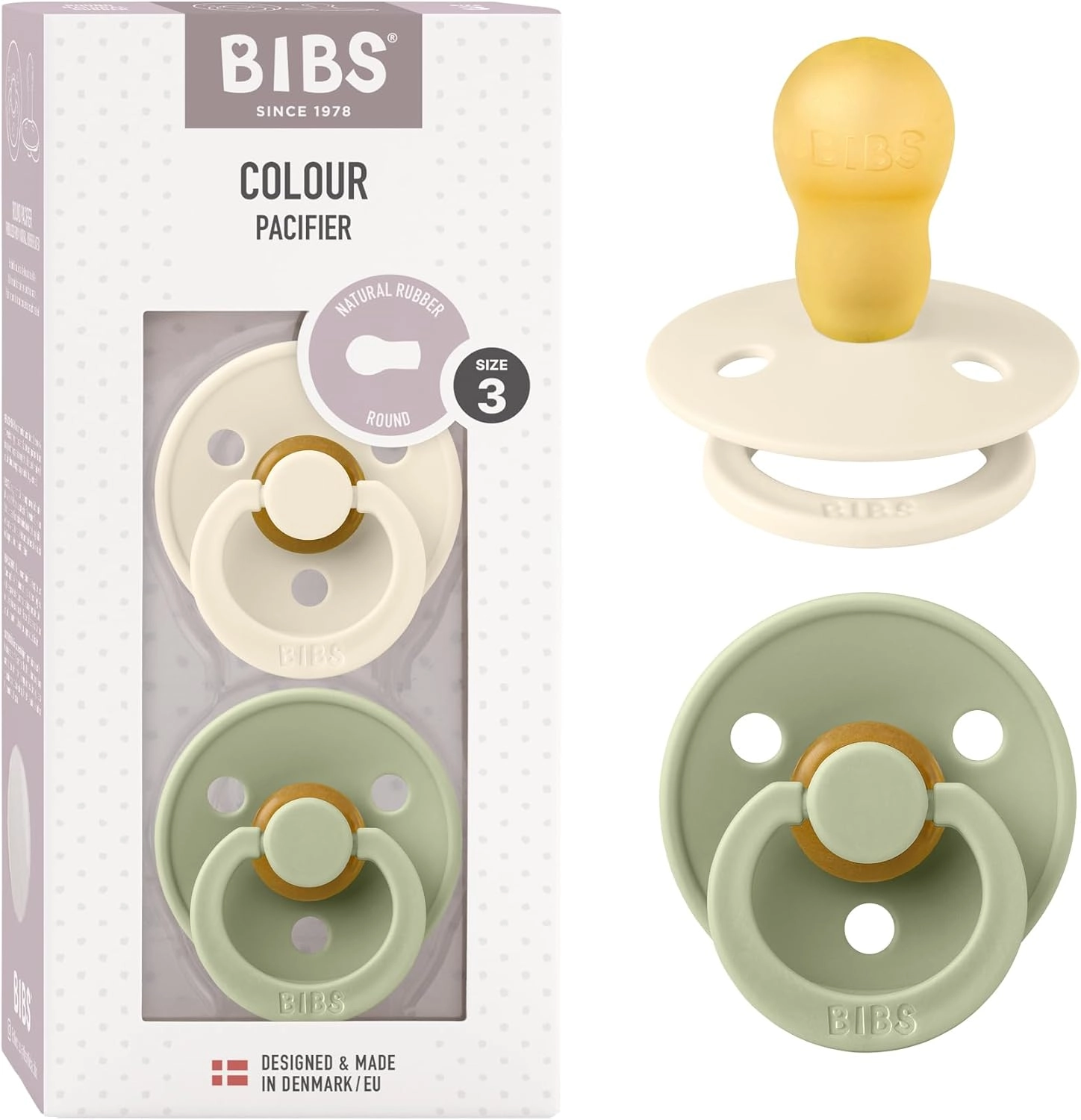 BIBS Colour 2 PACK Latex Size 3 Ivory/Sage