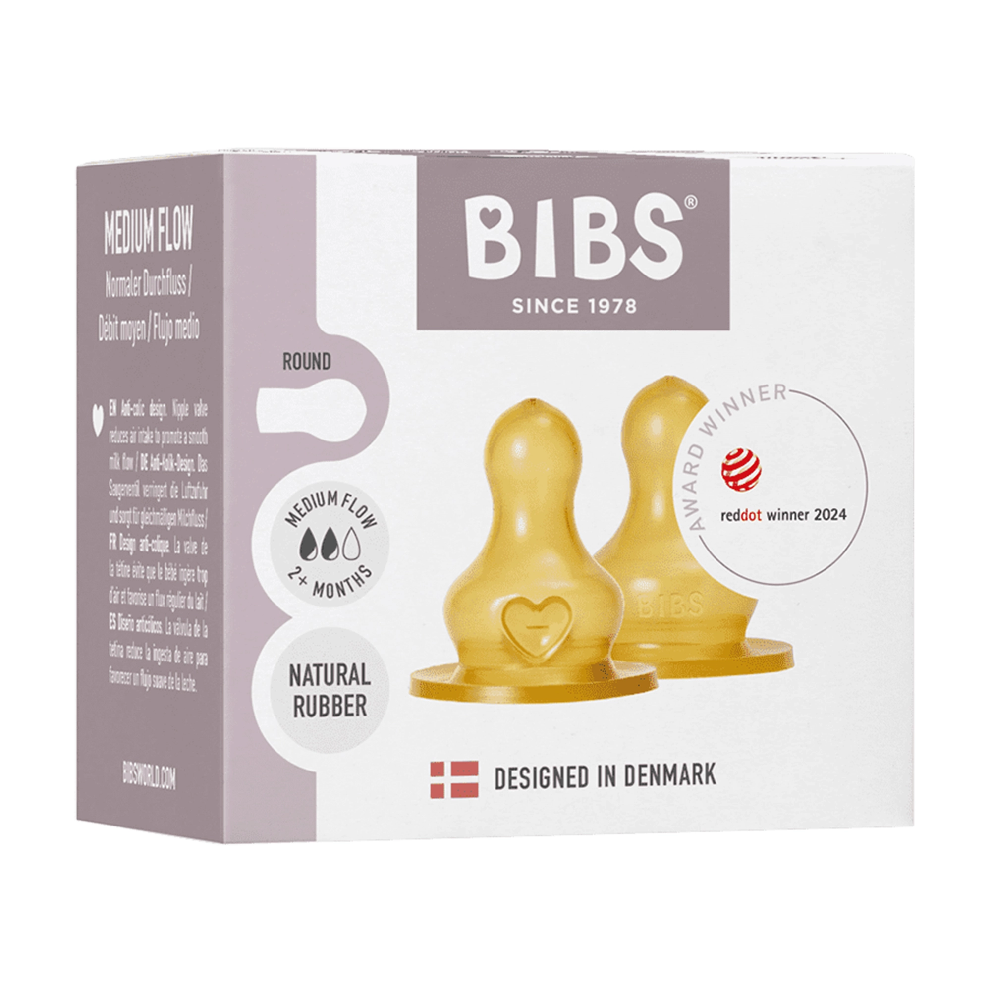 BIBS Baby Bottle Nipple Round Latex 2 Pack Medium Flow
