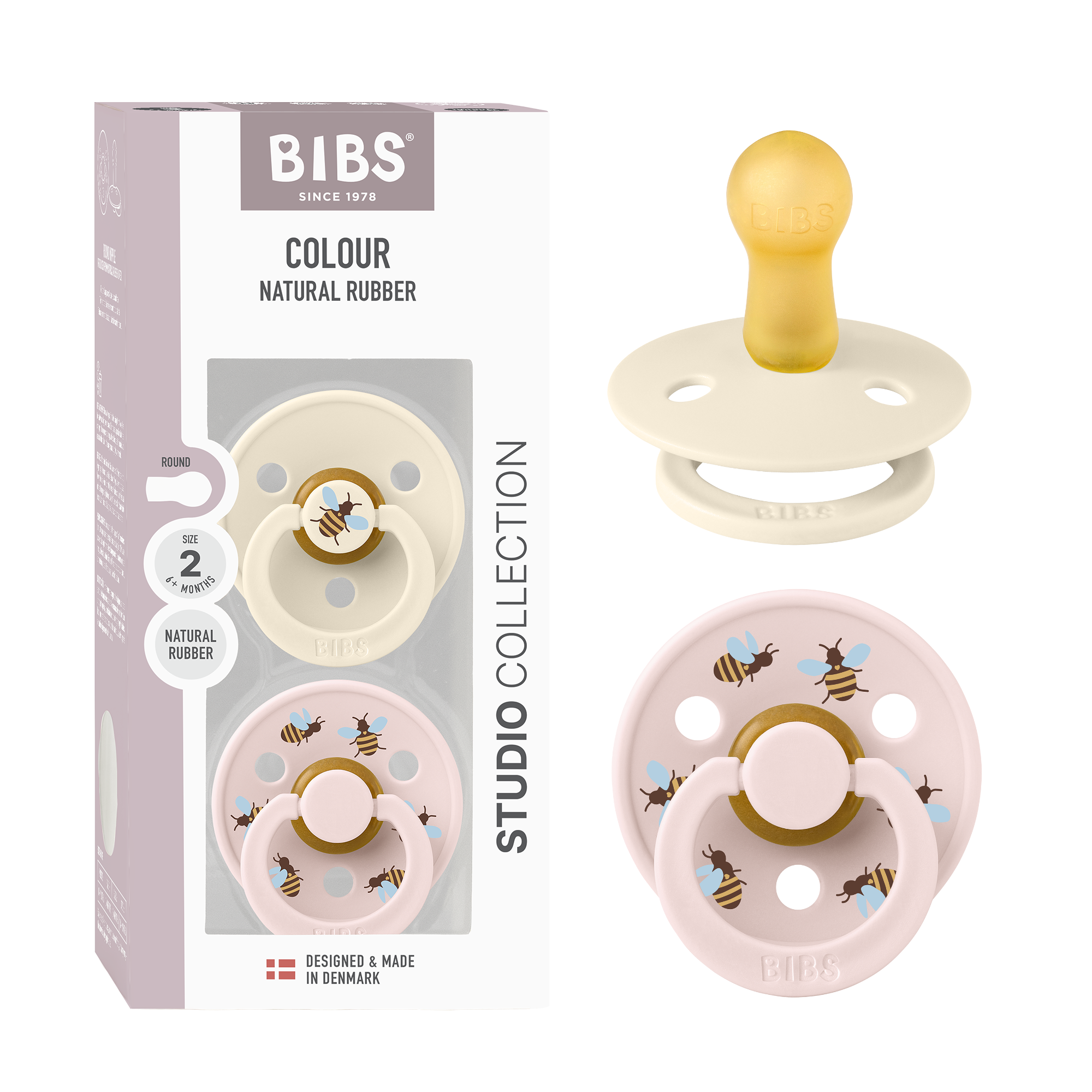 BIBS Pacifier Studio Colour 2 PACK Bumblebee Latex Size 2 Ivory Mix