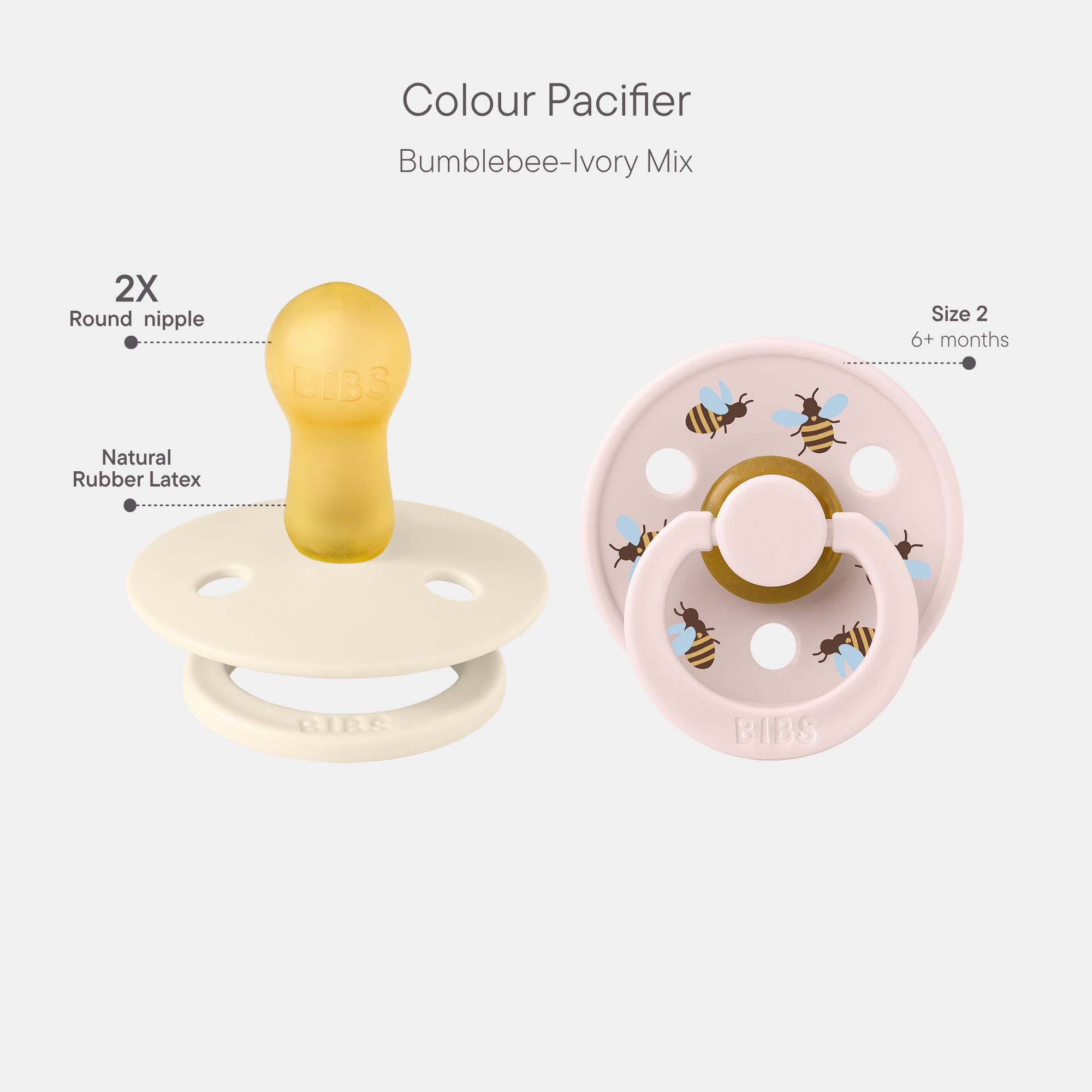 BIBS Pacifier Studio Colour 2 PACK Bumblebee Latex Size 2 Ivory Mix
