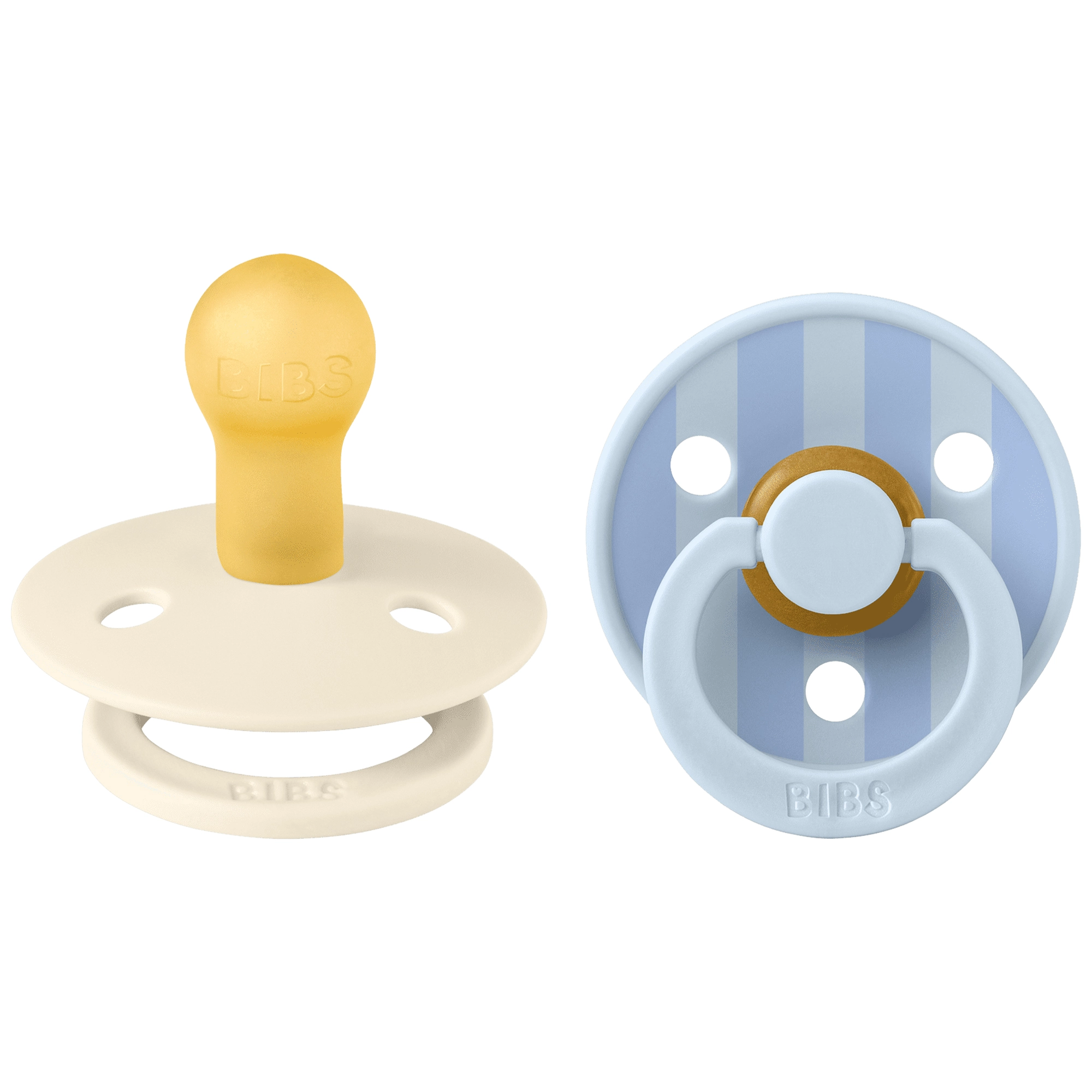 BIBS Round Pacifier Studio Colour 2 Pack Block Latex Size 1 Baby Blue Dusty Blue Mix