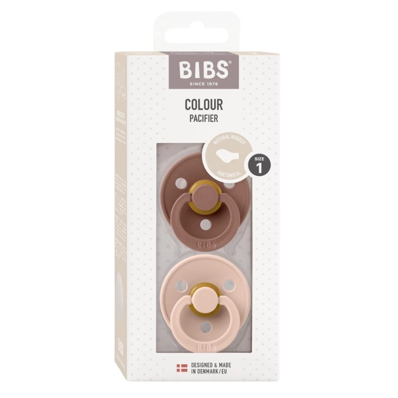 BIBS Anatomical Nipple Pacifier Colour 2 Pack Latex Size 1 Blush Woodchuck