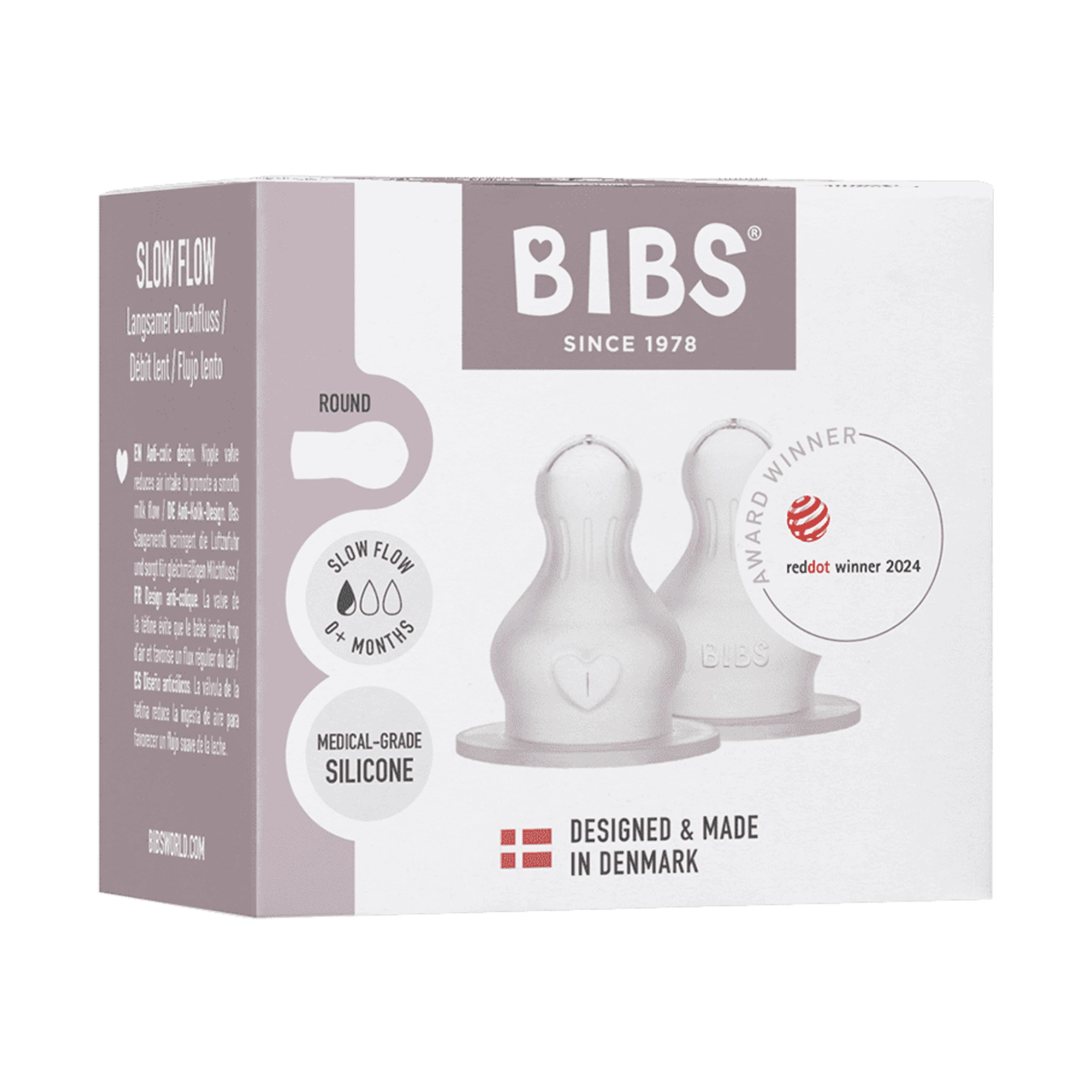 BIBS Baby Bottle Nipple Round Silicone 2 Pack Medium Flow