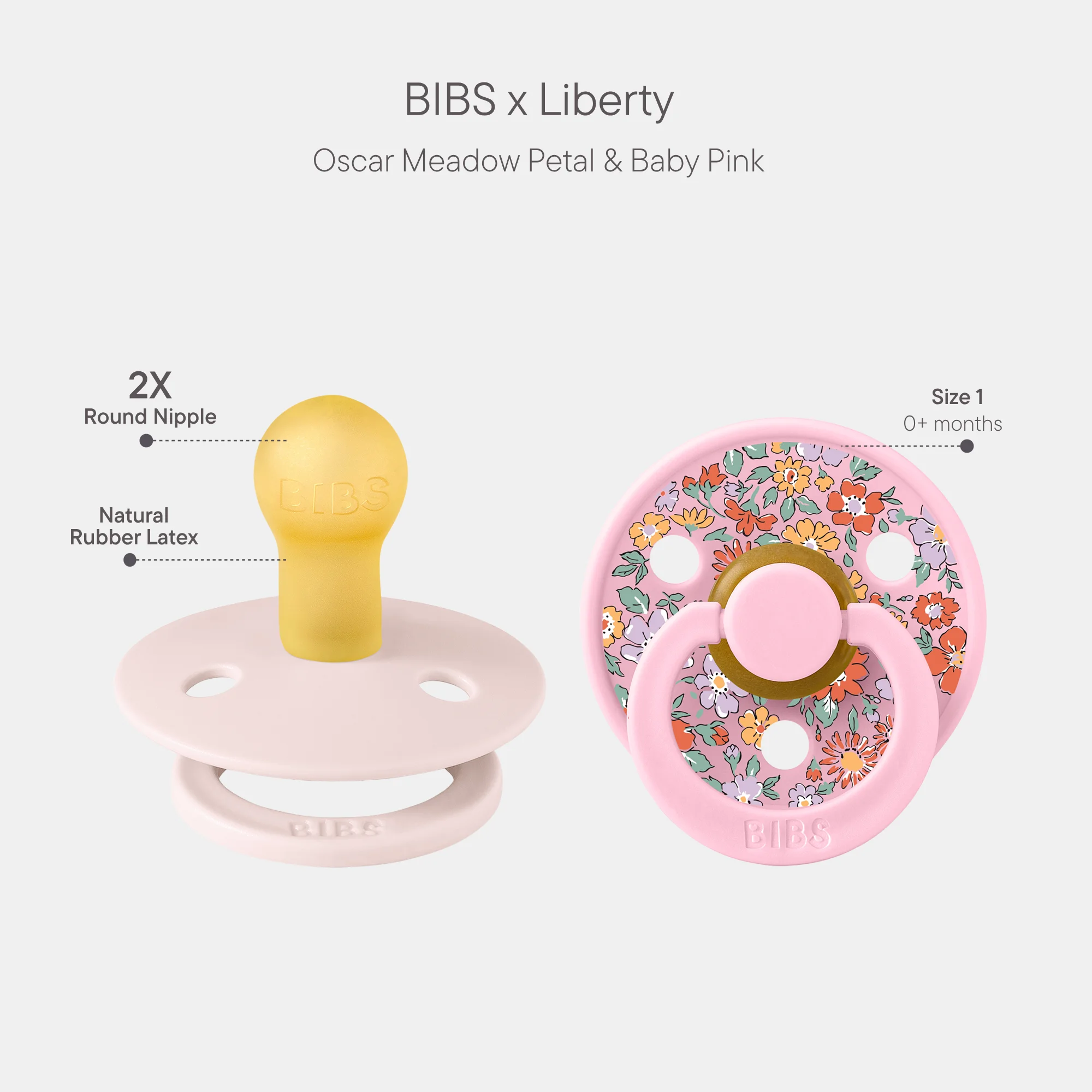 BIBS X Liberty Pacifier Colour 2 Pack Oscar Meadow Latex Size 1 Petal Mix