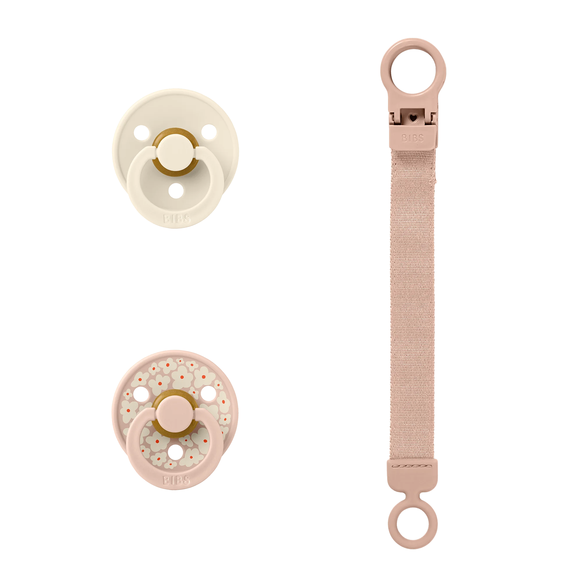 BIBS Colour Pacifier & Loop Clip Gift Set Latex Size 1 Blush