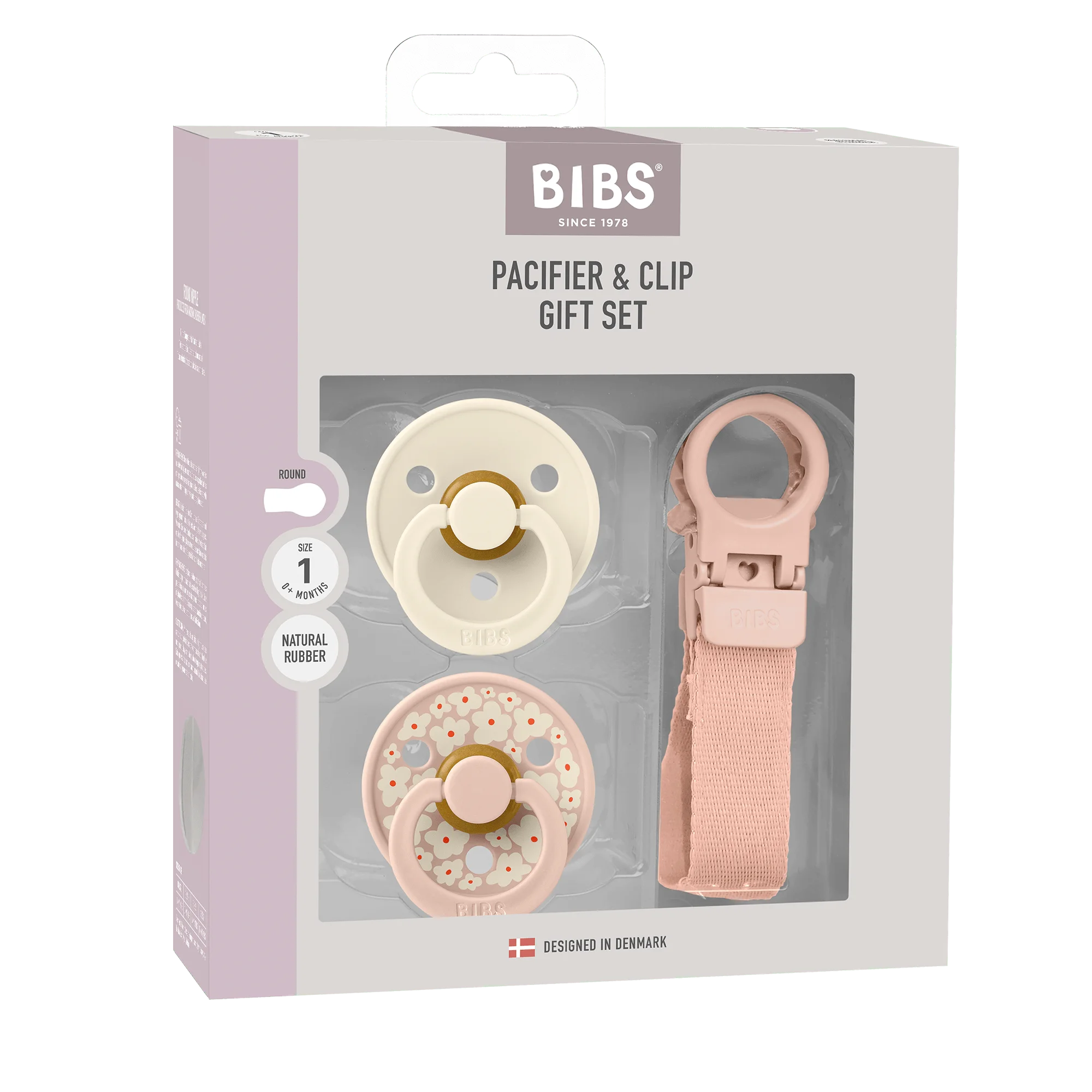 BIBS Colour Pacifier & Loop Clip Gift Set Latex Size 1 Blush