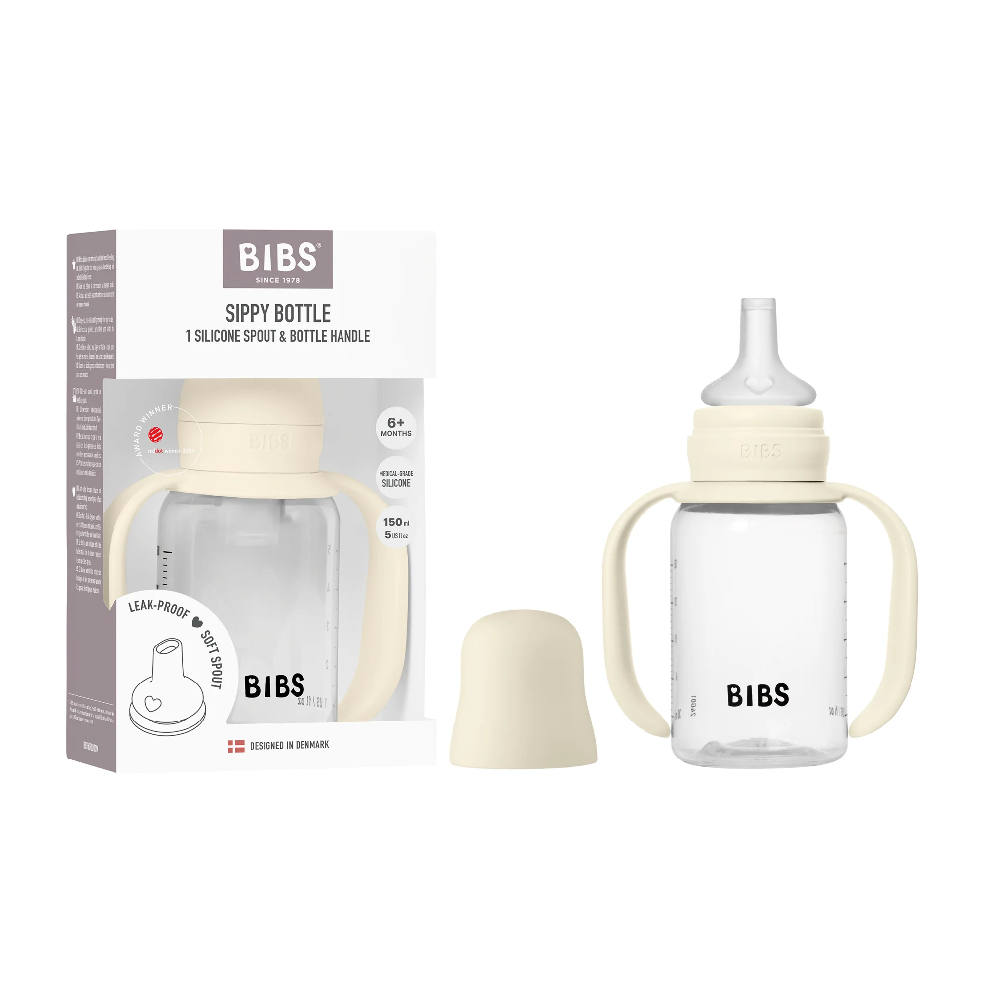 BIBS Baby Sippy Bottle Spout Silicone 1 pack 150 ml Ivory