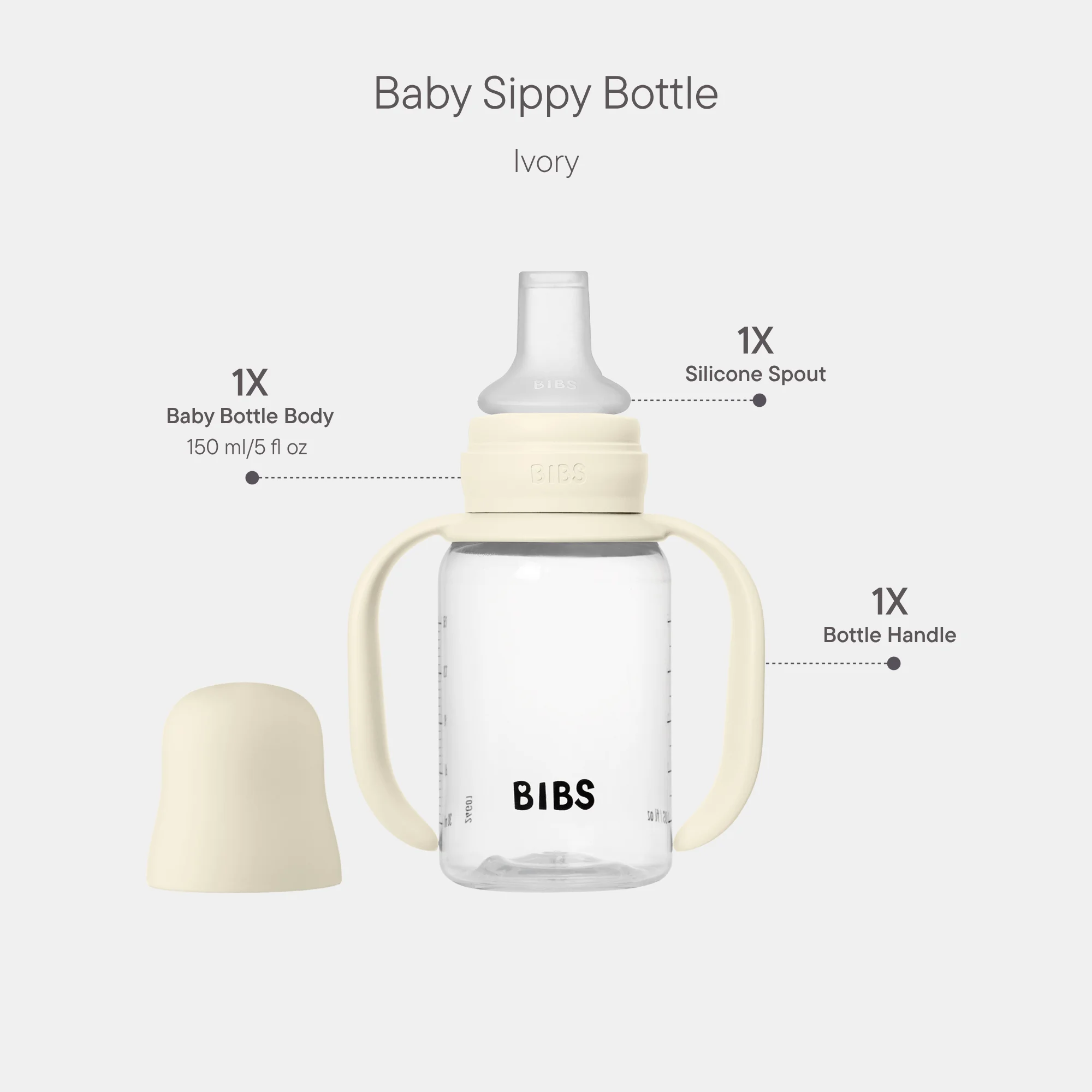 BIBS Baby Sippy Bottle Spout Silicone 1 pack 150 ml Ivory