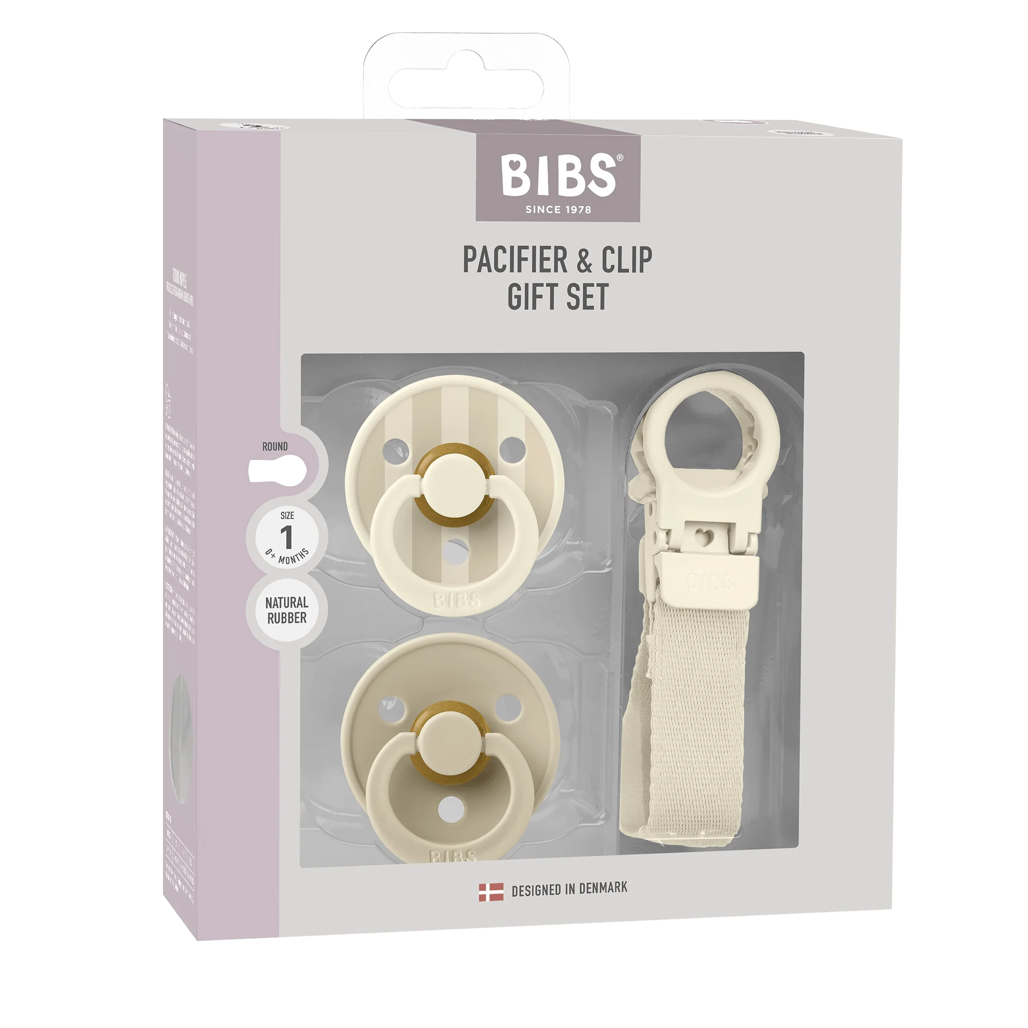 BIBS Colour Pacifier & Loop Clip Gift Set Latex Size 1 Ivory